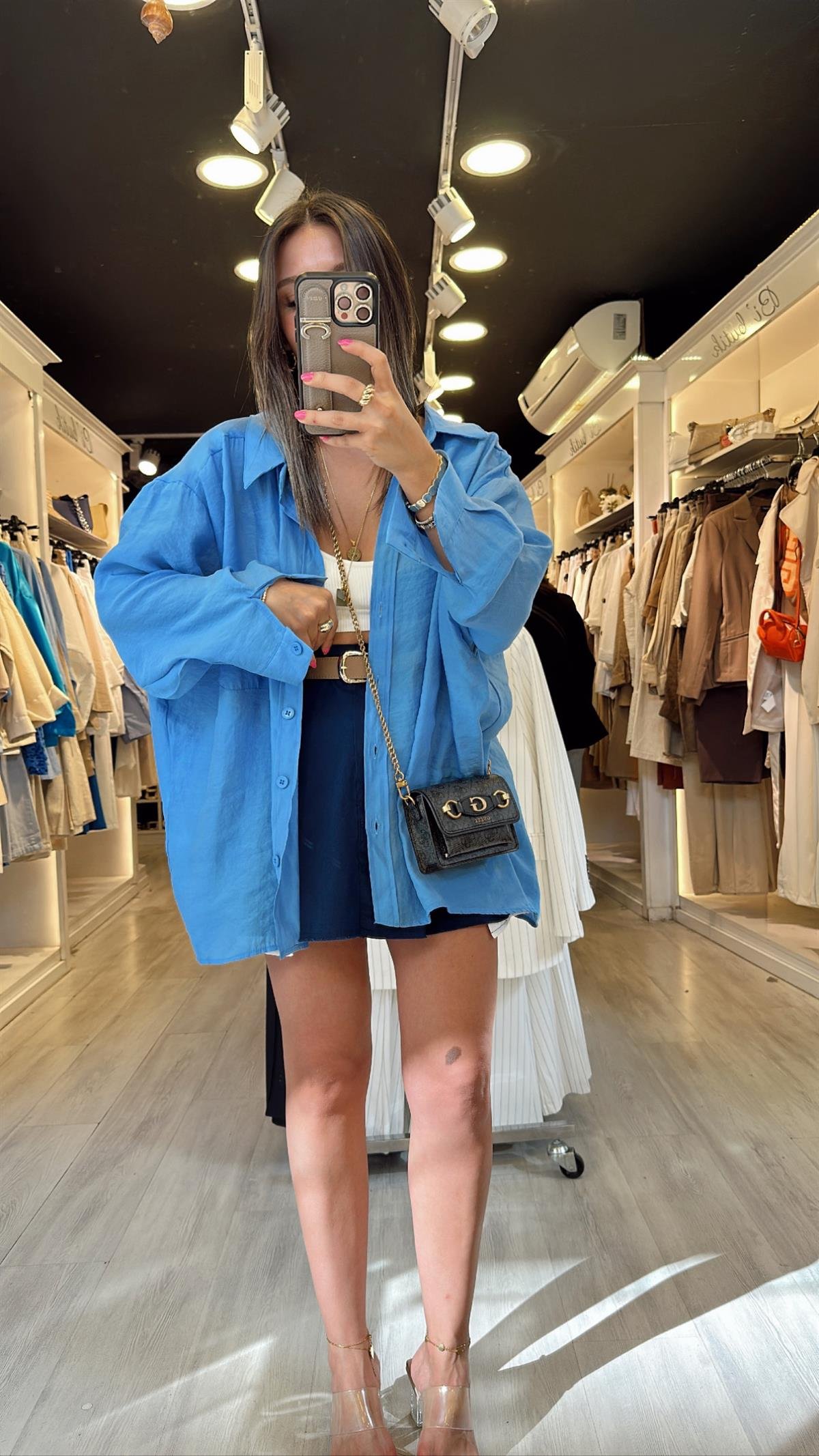 Lacivert Kemerli Pileli Keten Etek