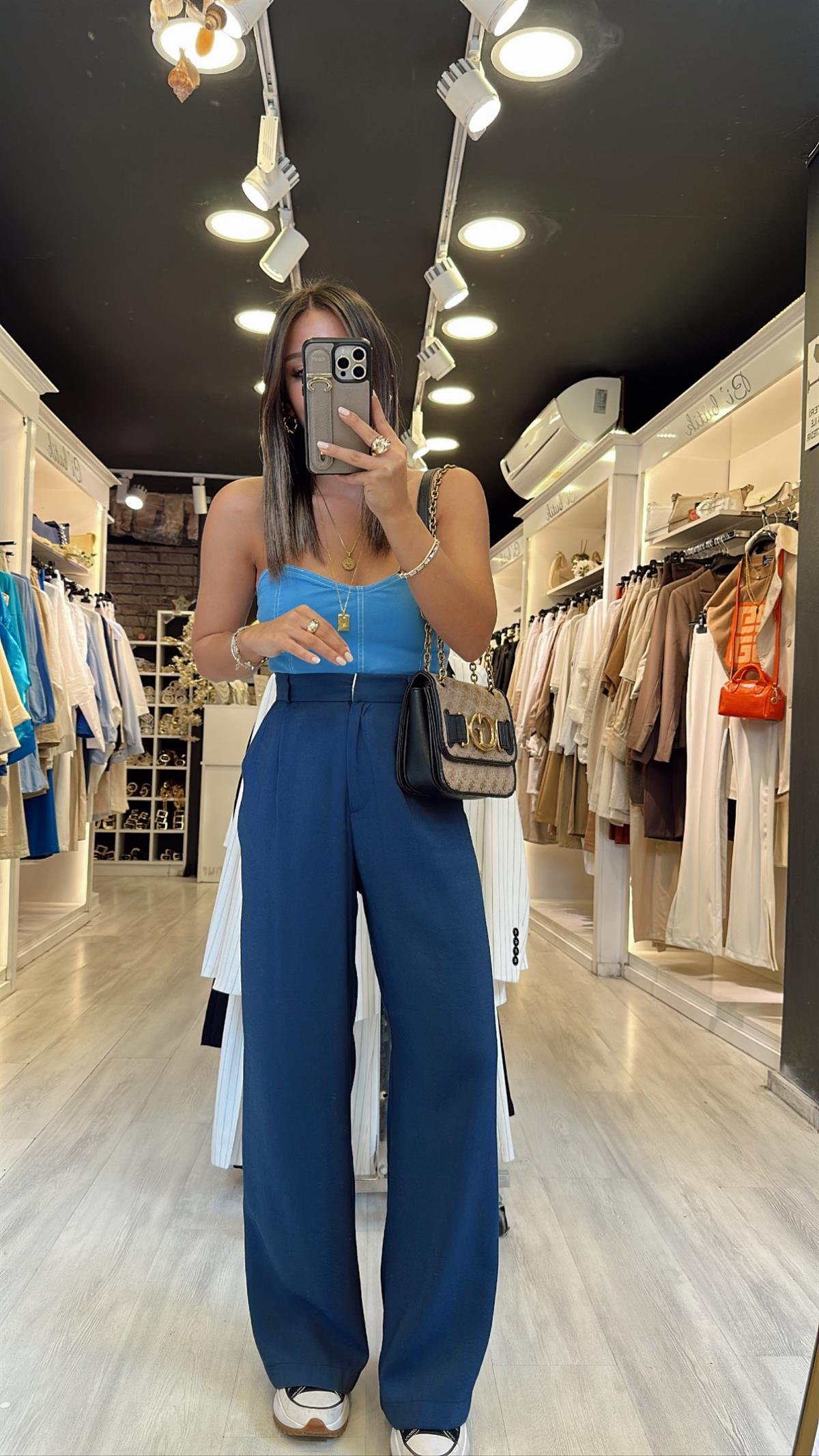 Lacivert Maskülen Keten Bol Paça Pantolon