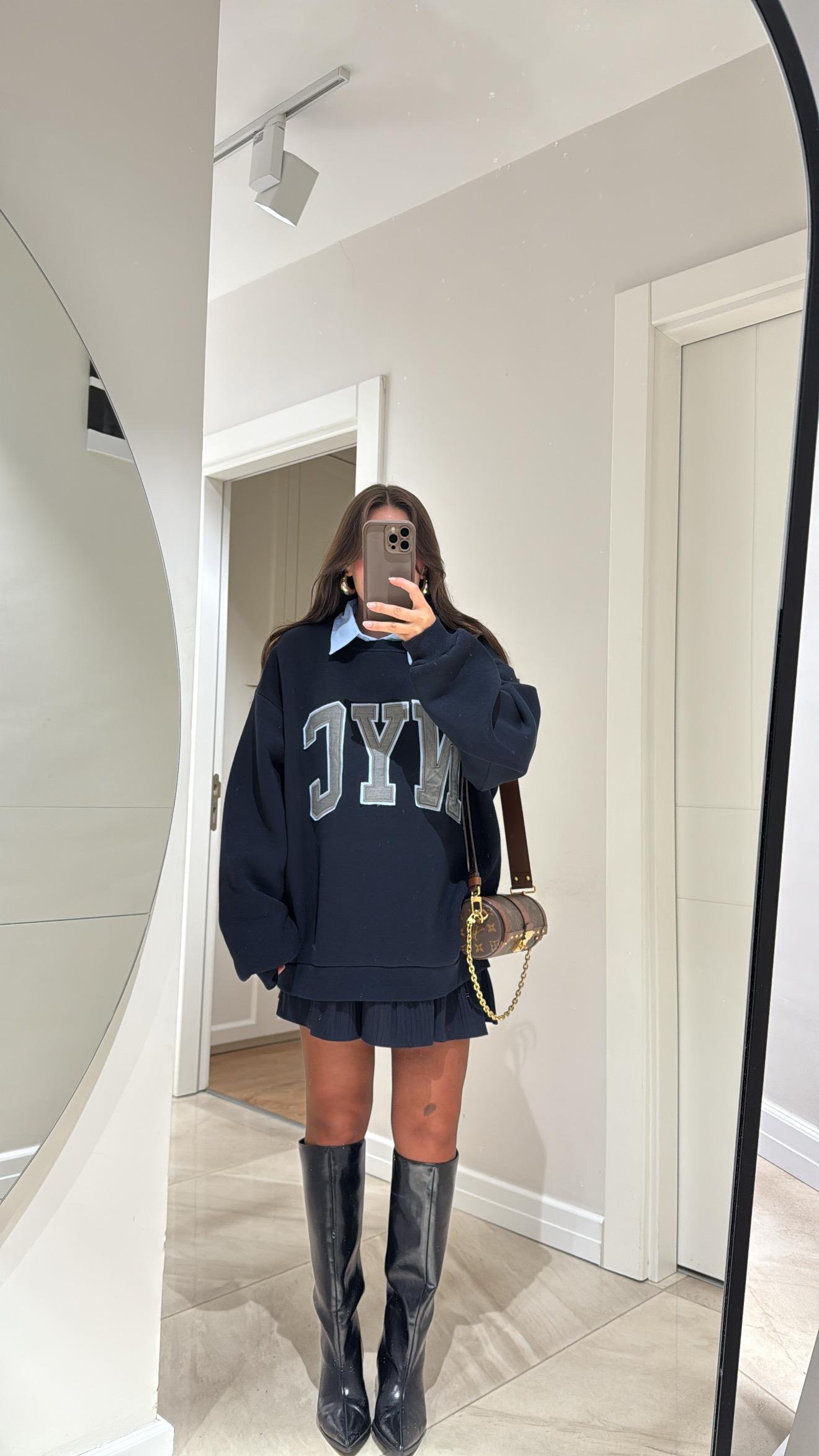 Lacivert Mavi Gömlek Yaka Detaylı Sweat