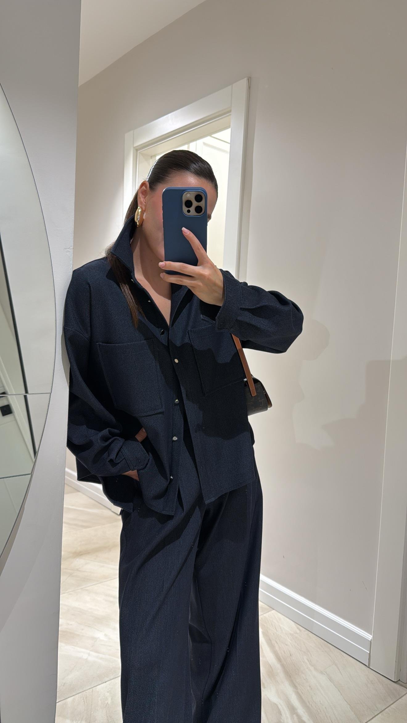 Lacivert Ön Cepli Oversize Dilvin Gömlek 