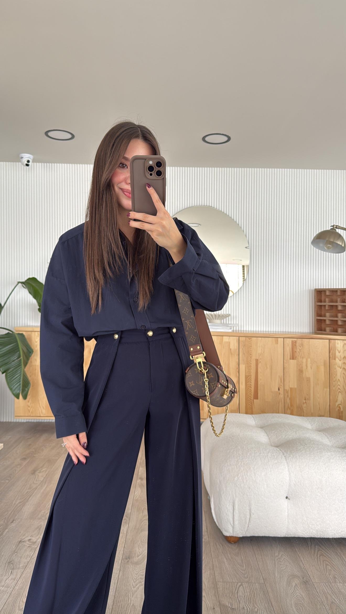 Lacivert Oversize Poplin Gömlek