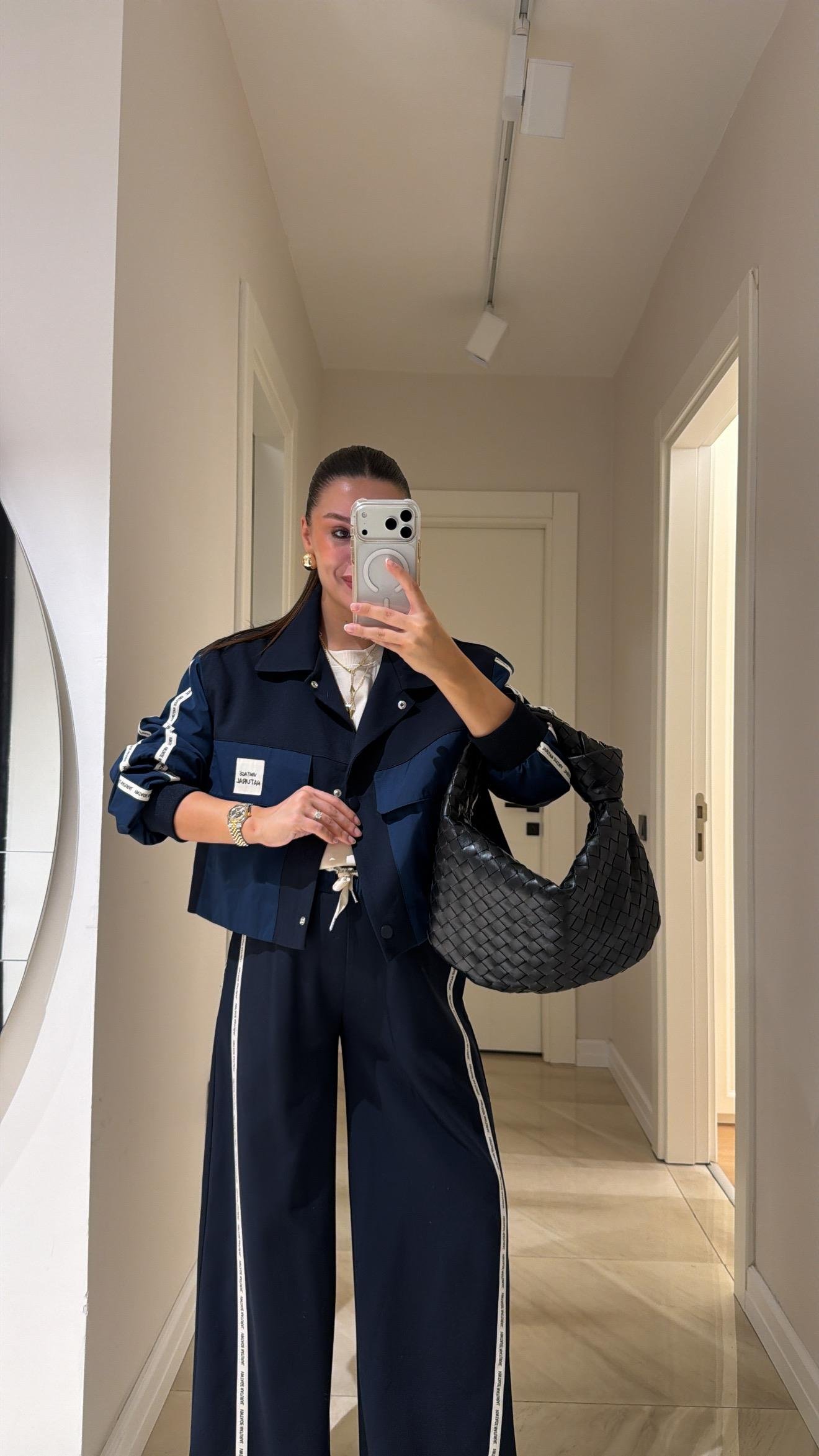 Lacivert Paraşüt Kol Detaylı Garnili Ceket