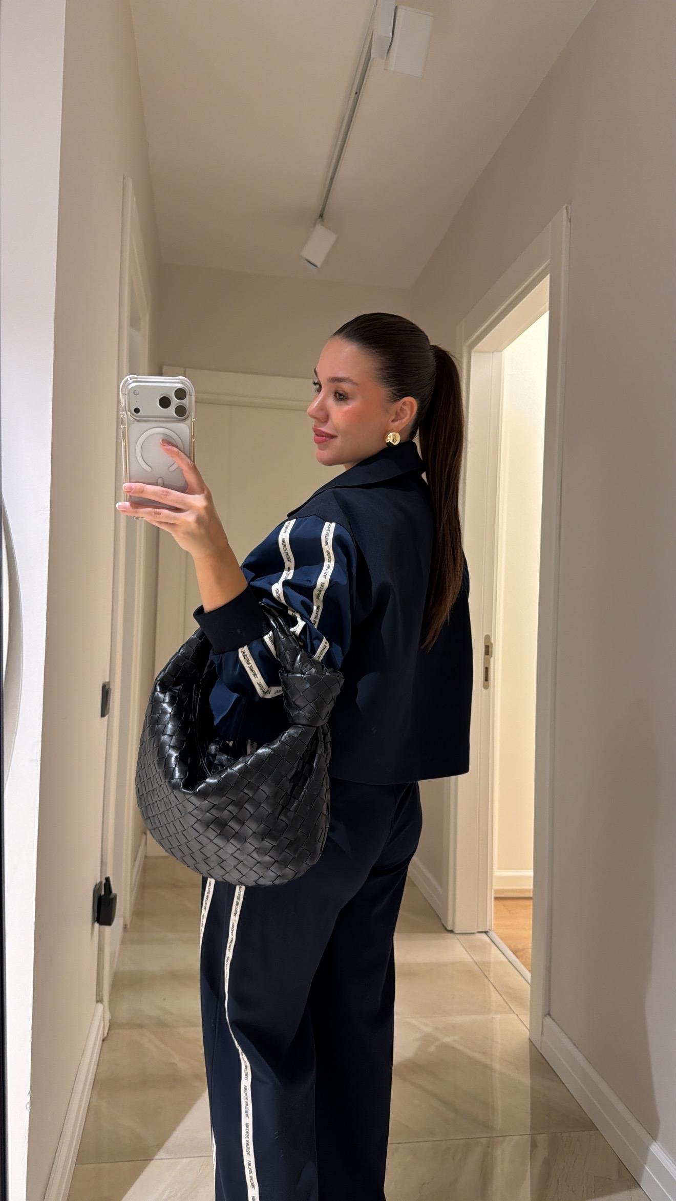 Lacivert Paraşüt Kol Detaylı Garnili Ceket