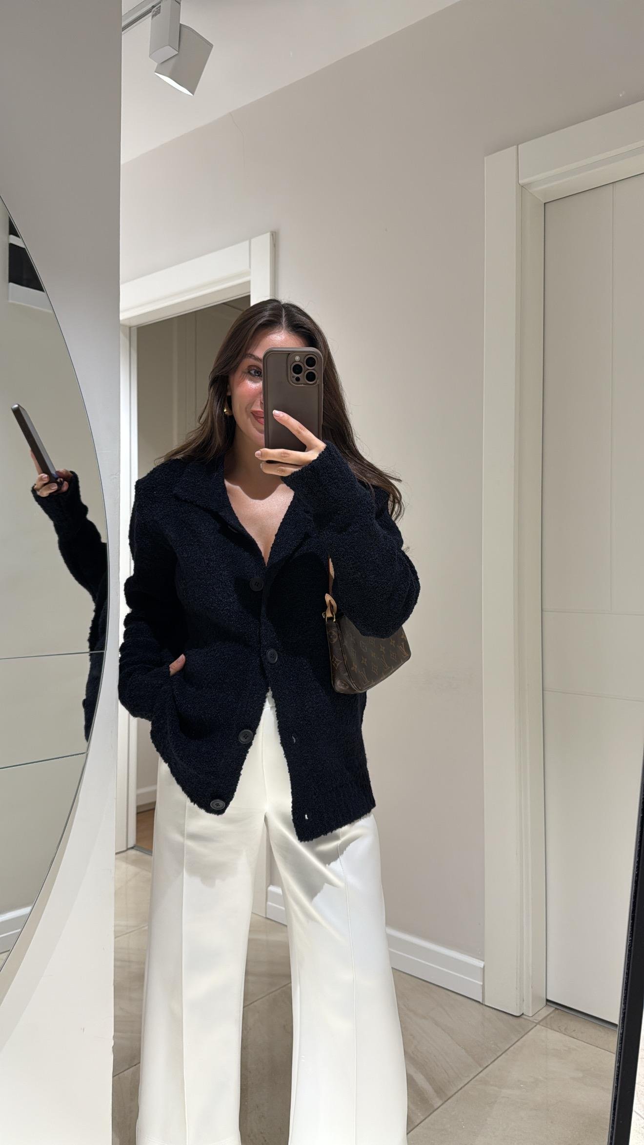 Lacivert Polo Yaka Düğmeli Buklet Hırka 