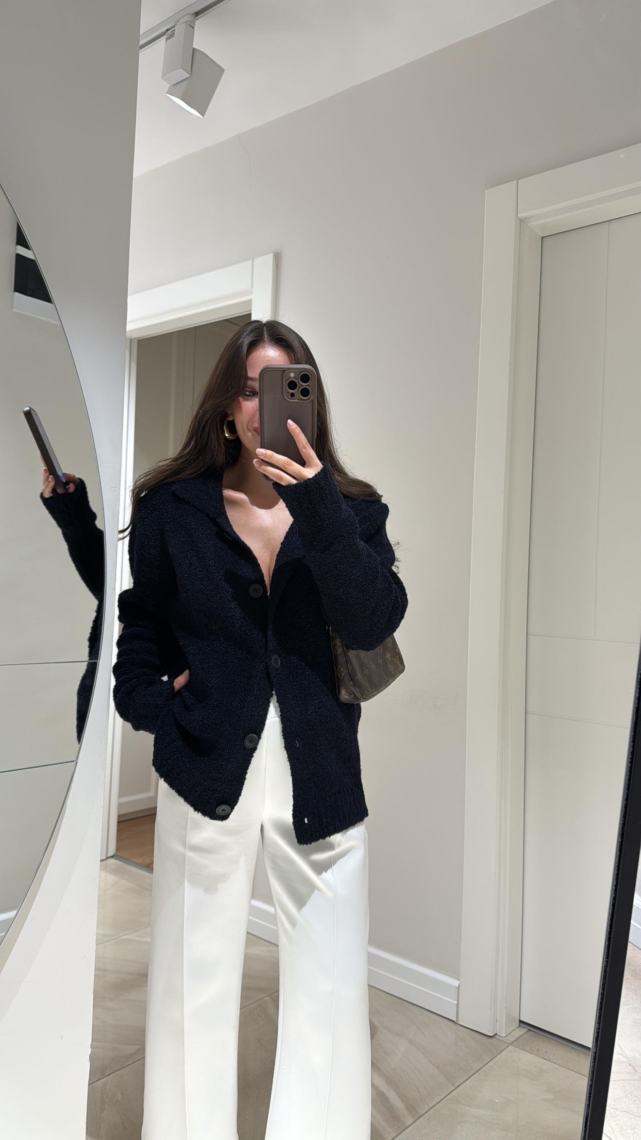 Lacivert Polo Yaka Düğmeli Buklet Hırka 