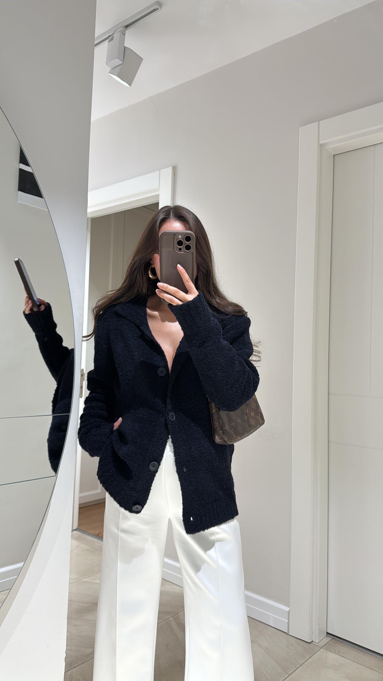 Lacivert Polo Yaka Düğmeli Buklet Hırka 