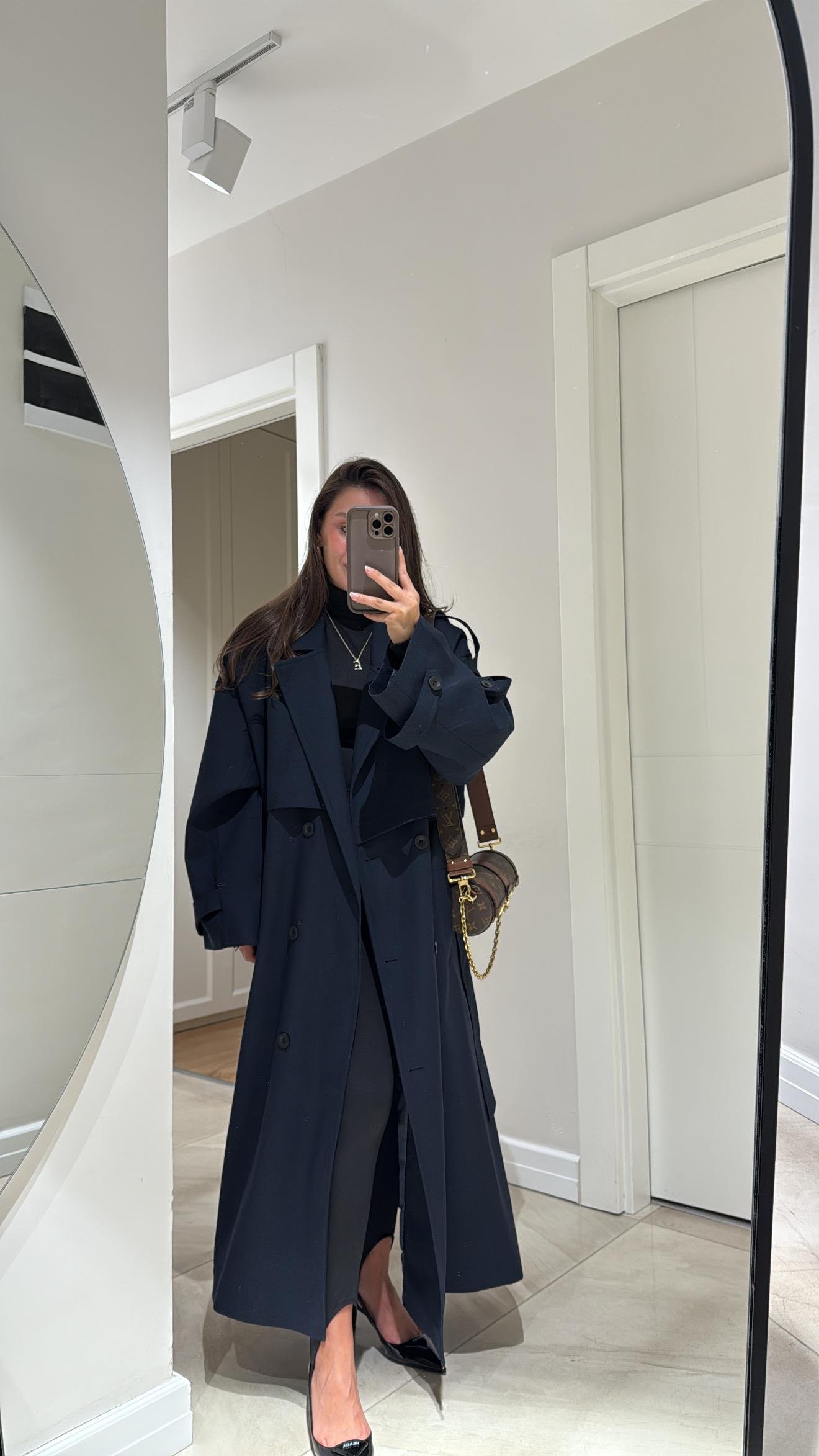 Lacivert Tokalı Premium Oversize Trenç