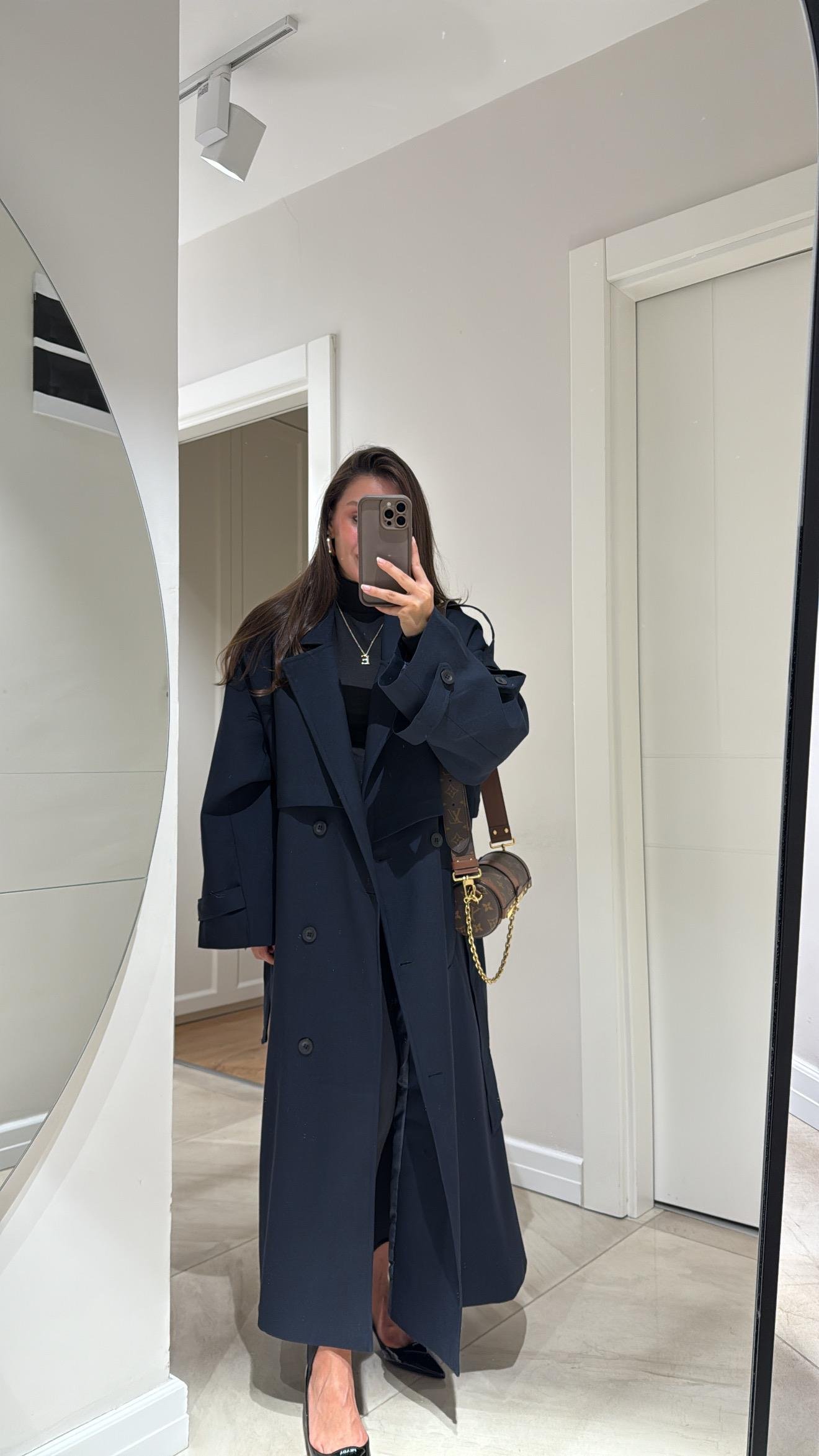 Lacivert Tokalı Premium Oversize Trenç