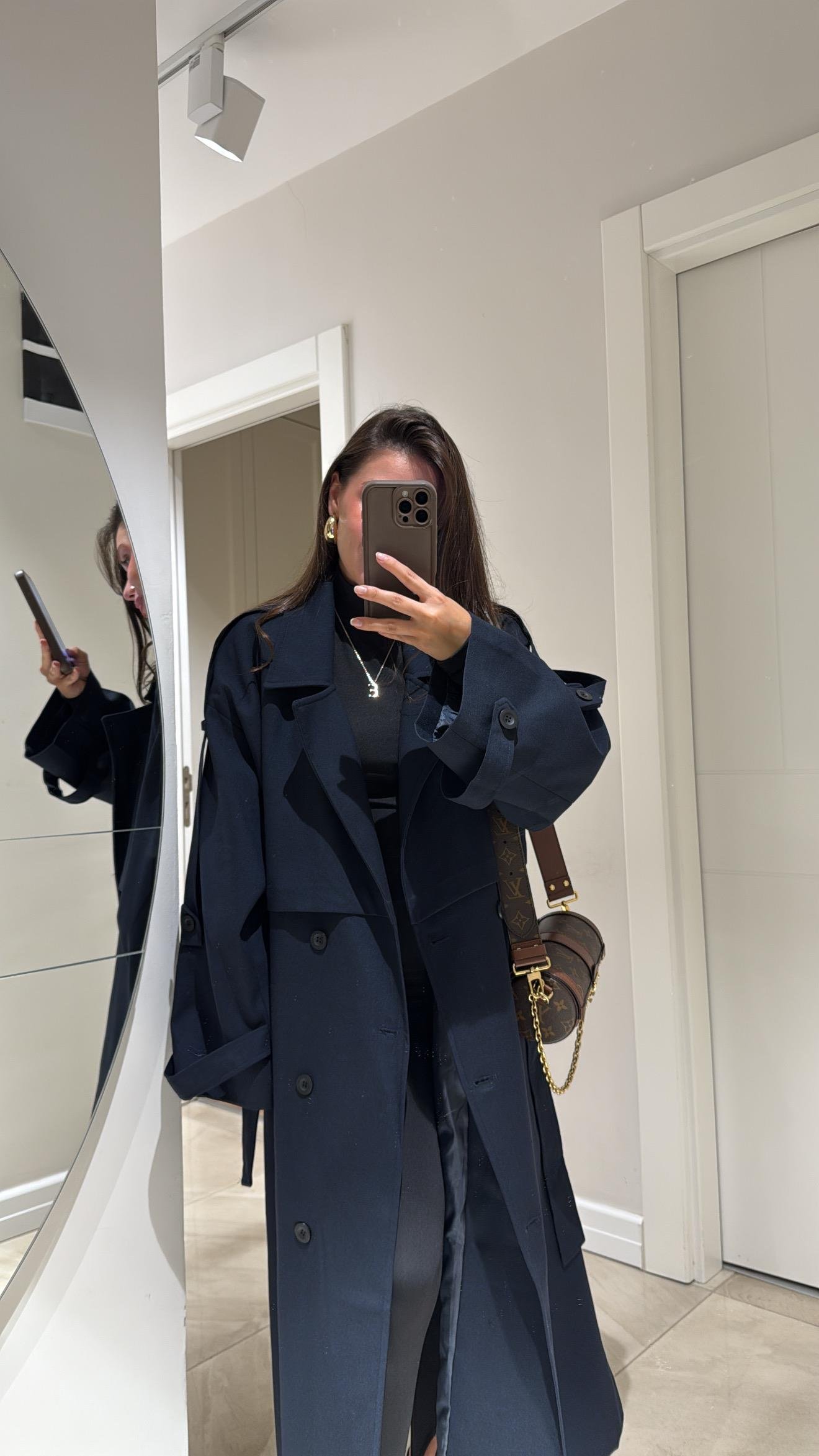 Lacivert Tokalı Premium Oversize Trenç