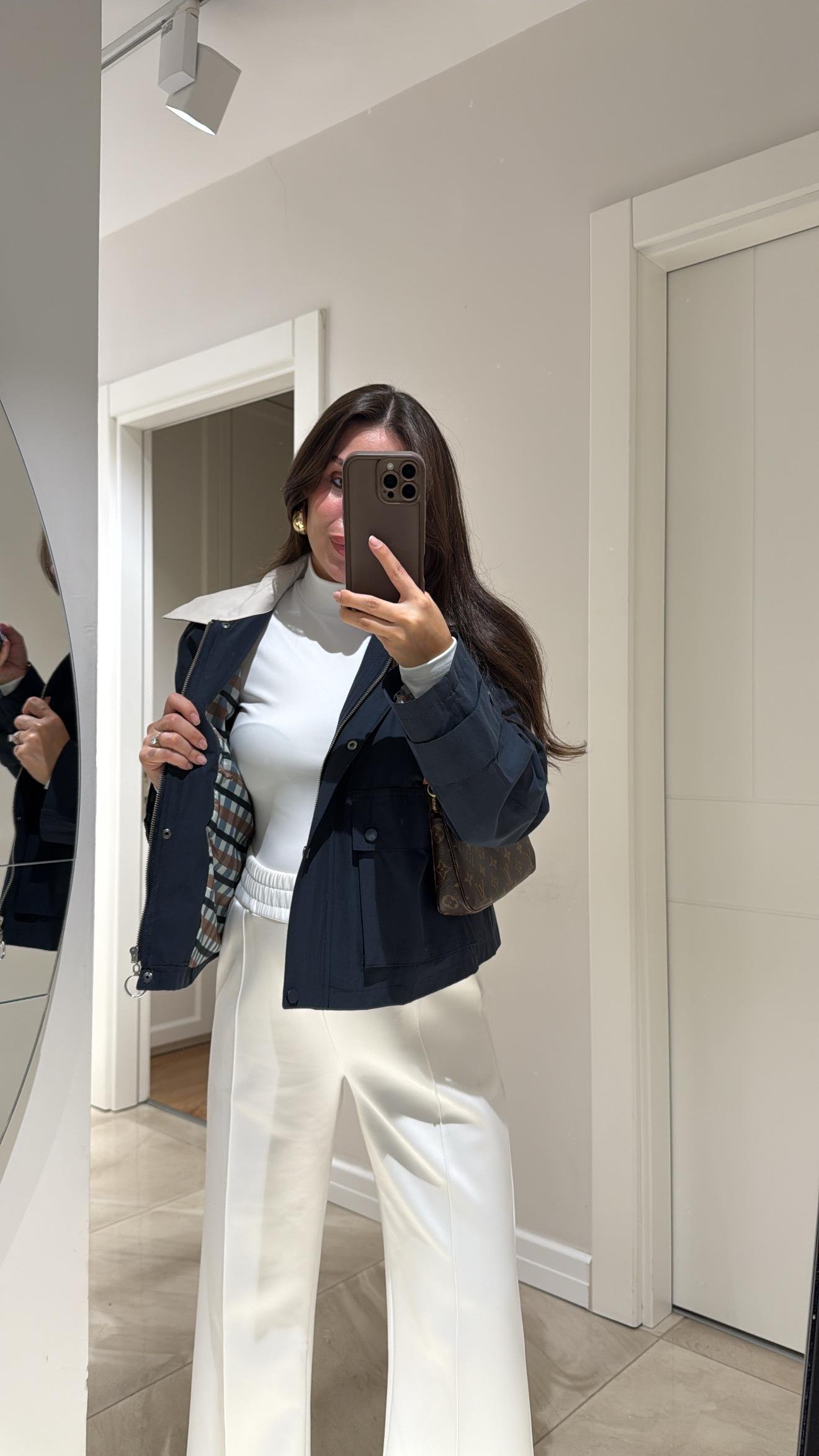 Lacivert Torba Cep Detaylı Kısa Trenç