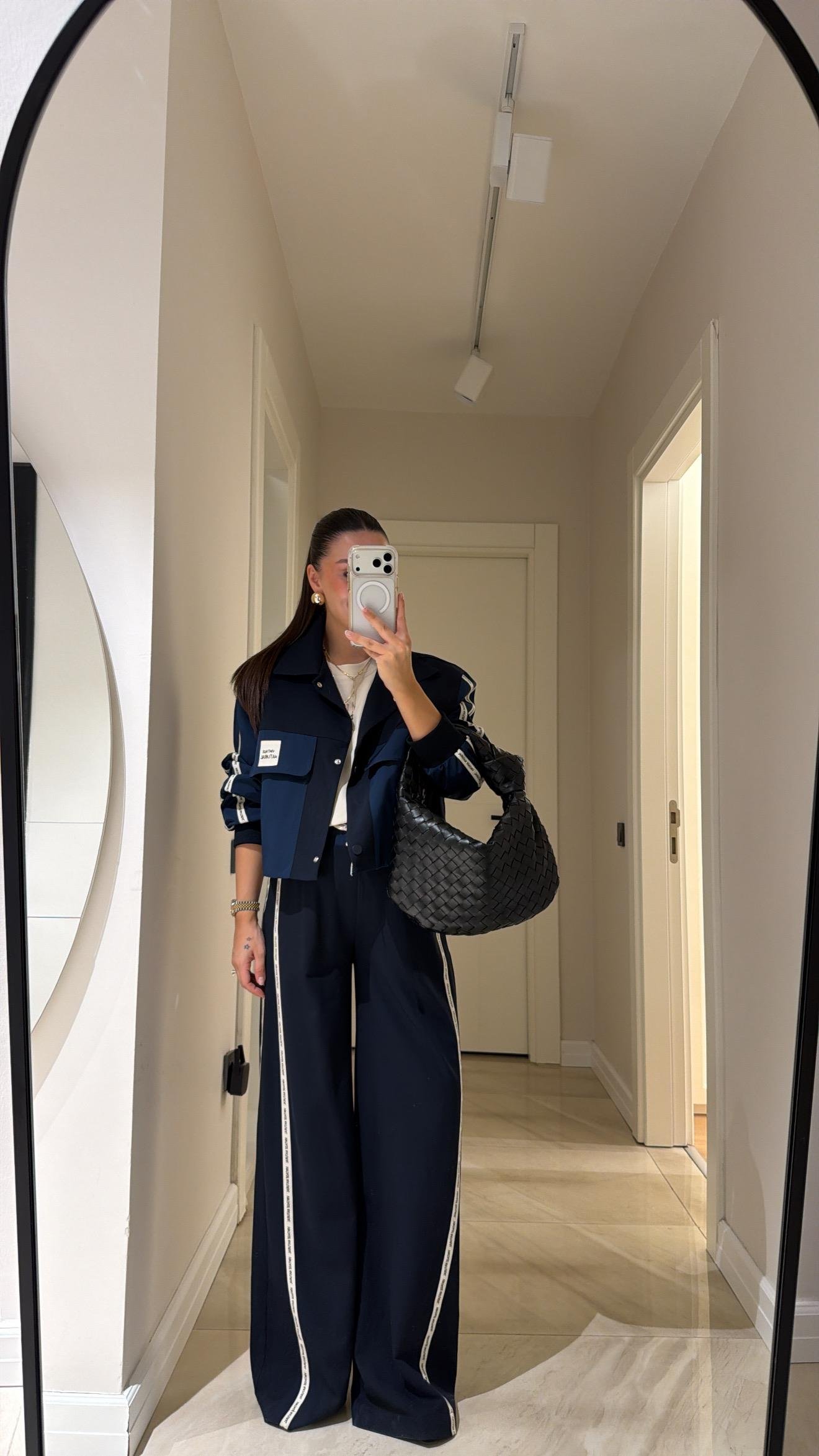 Lacivert Yan Şerit Detaylı Bol Pantolon