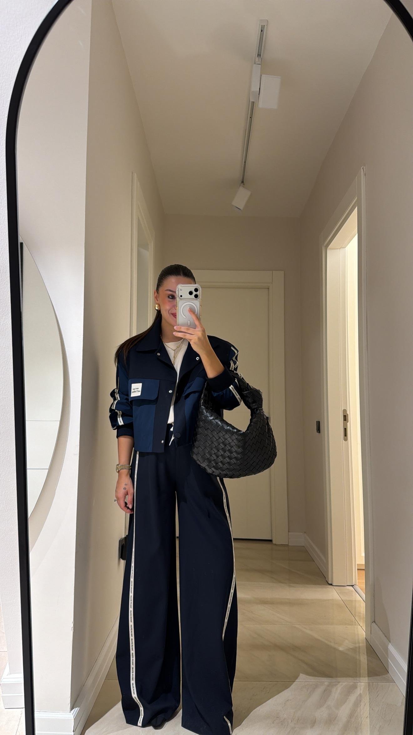 Lacivert Yan Şerit Detaylı Bol Pantolon