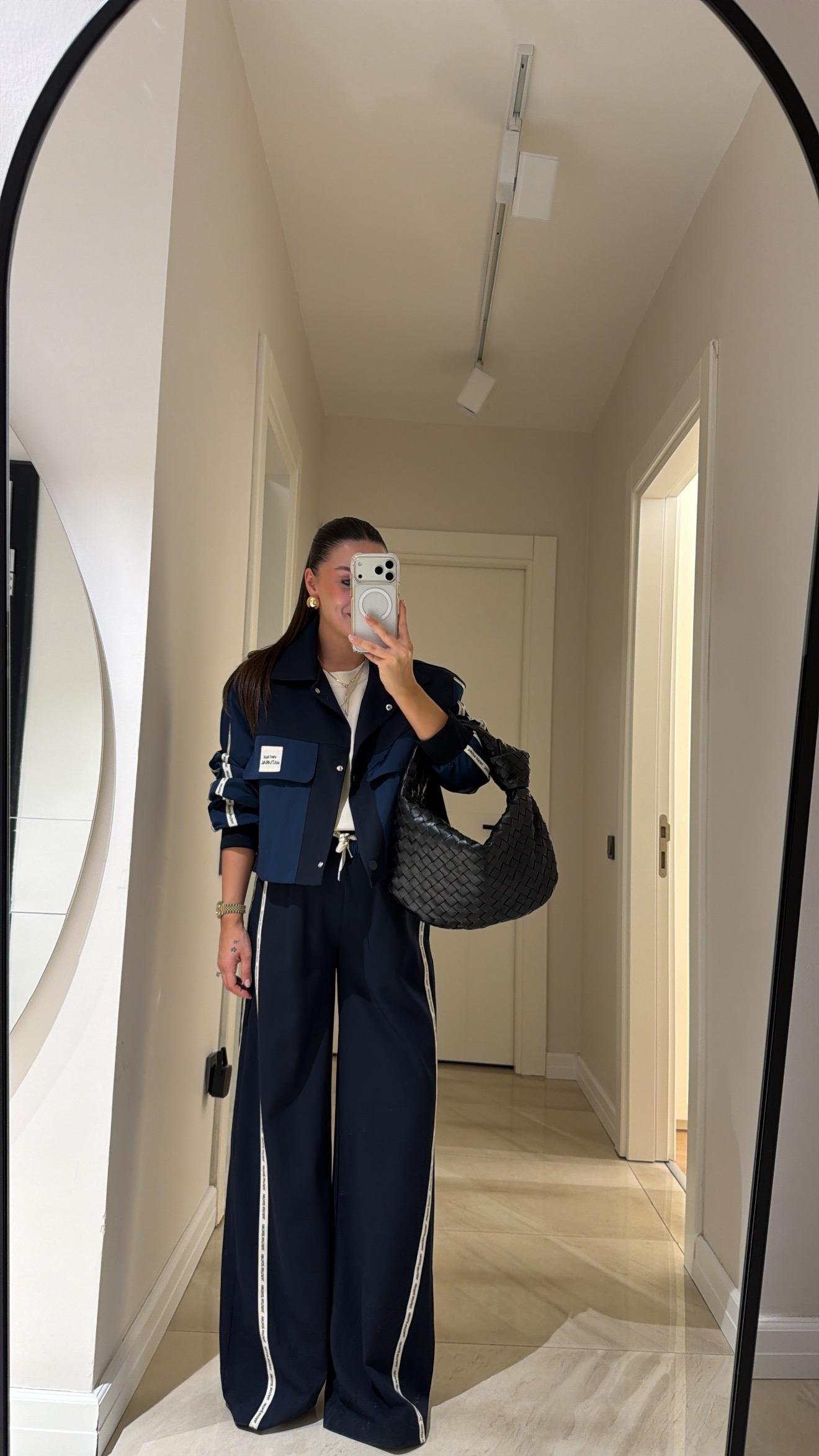 Lacivert Yan Şerit Detaylı Bol Pantolon