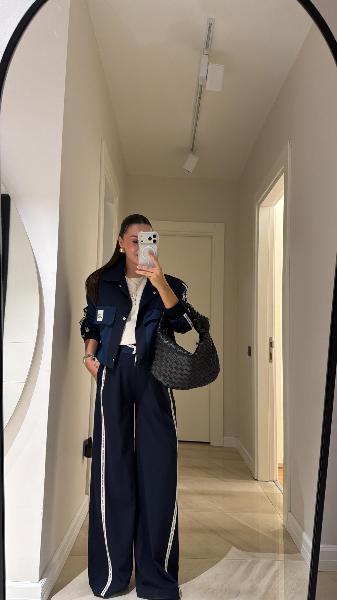 Lacivert Yan Şerit Detaylı Bol Pantolon