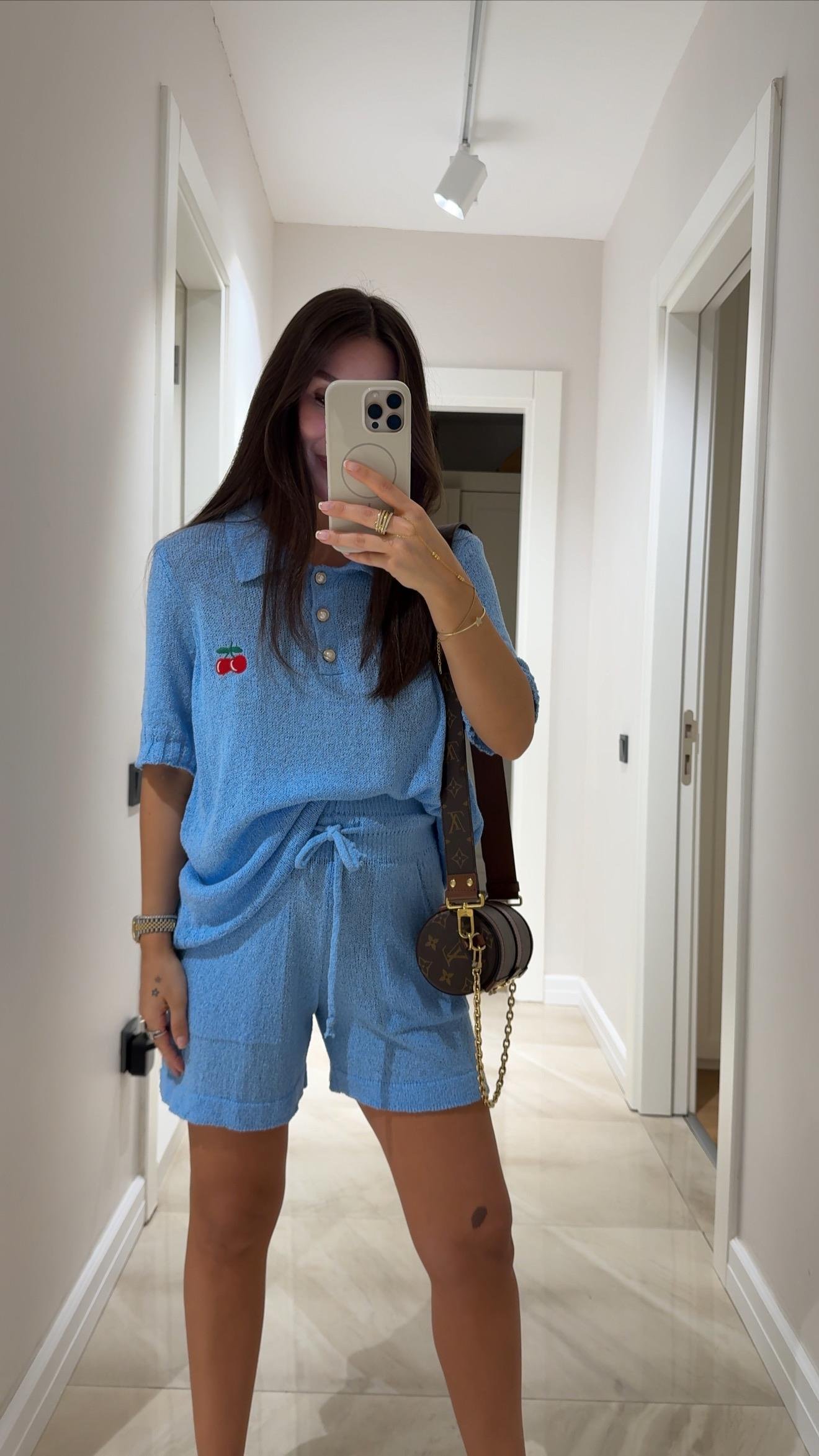 Mavi Bel Lastikli Triko Şort