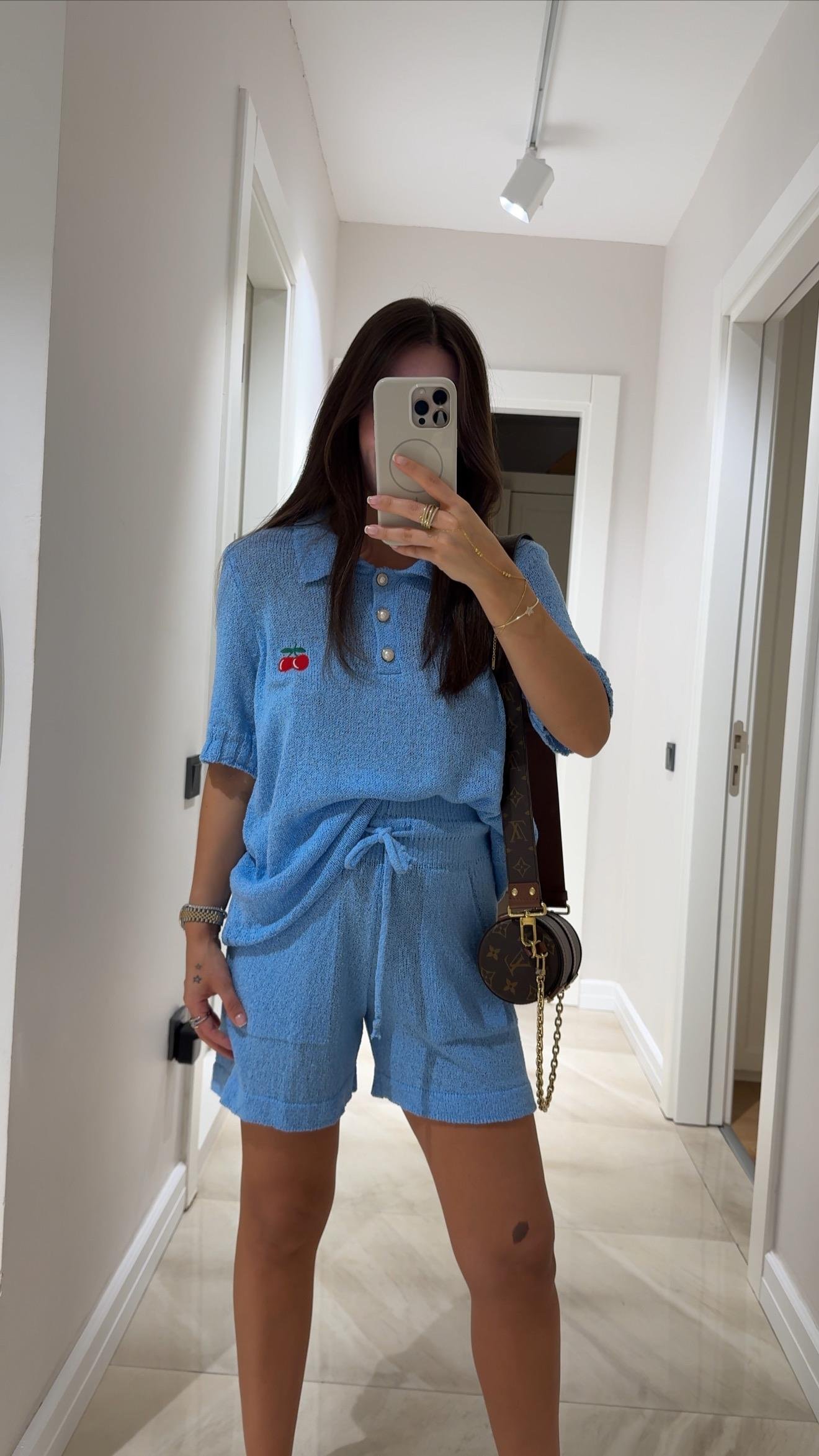 Mavi Bel Lastikli Triko Şort