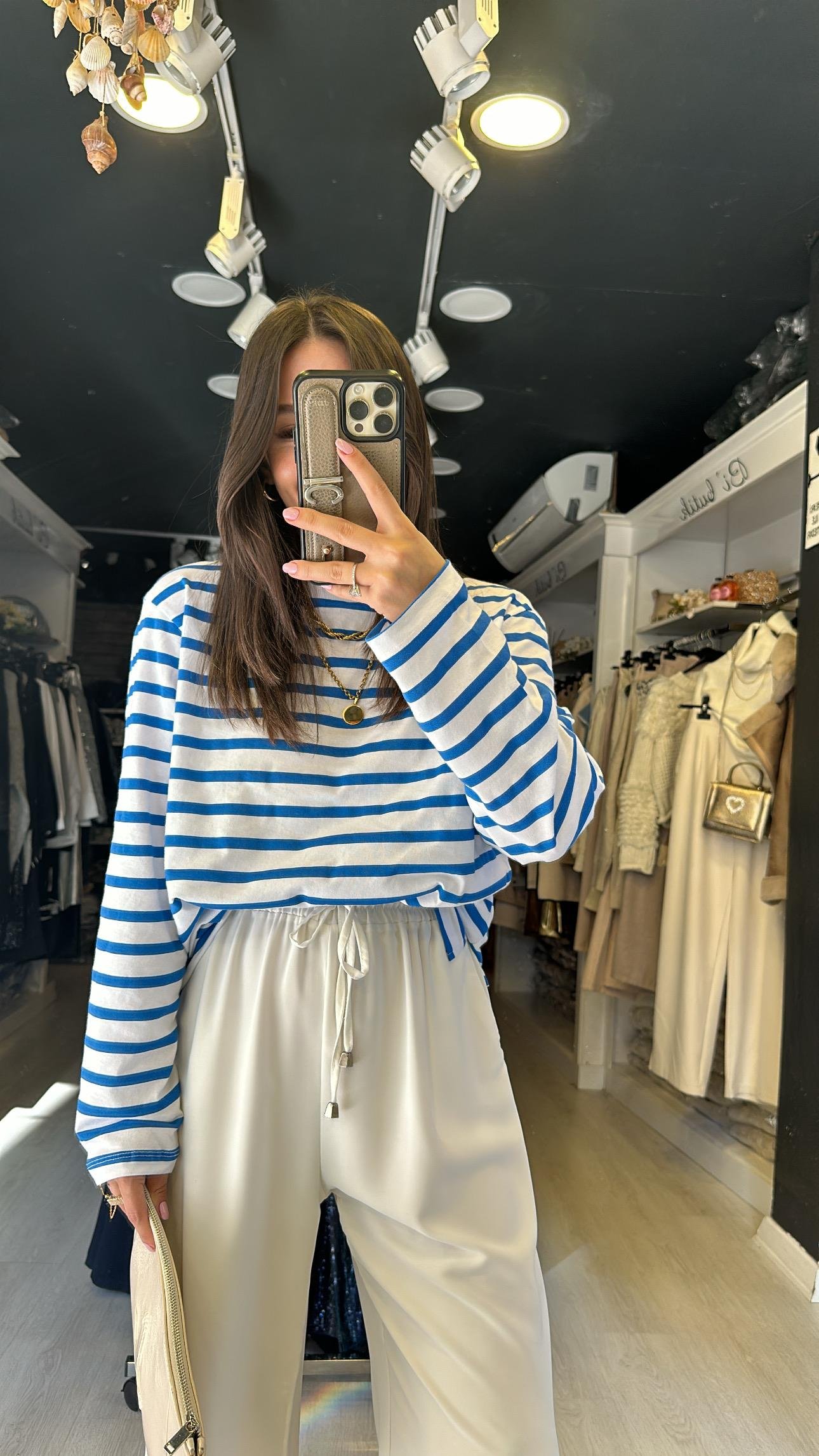 Mavi Beyaz Çizgili Basic Sweat