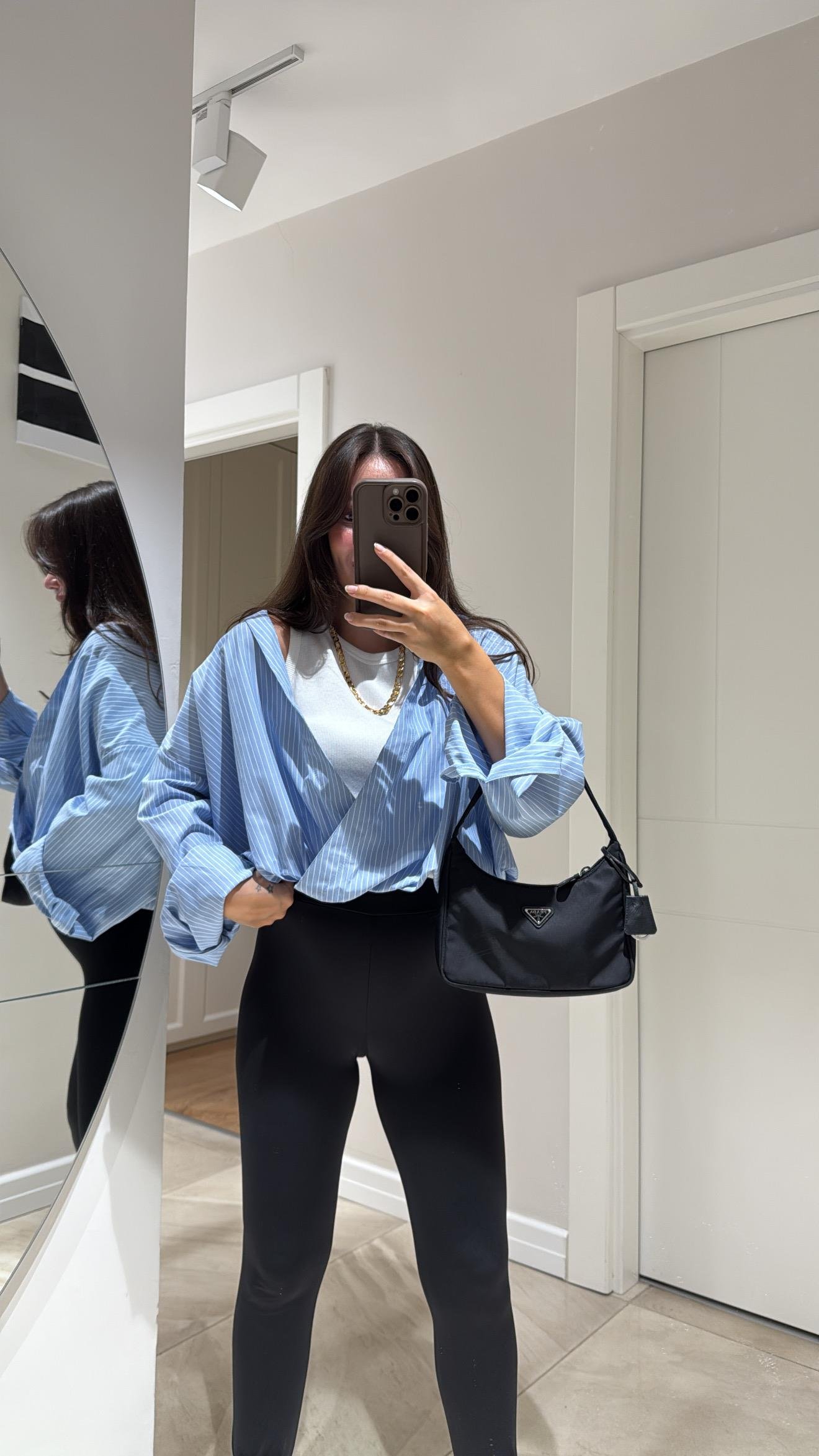 Mavi Çizgili Kendinden Atletli Balon Bluz