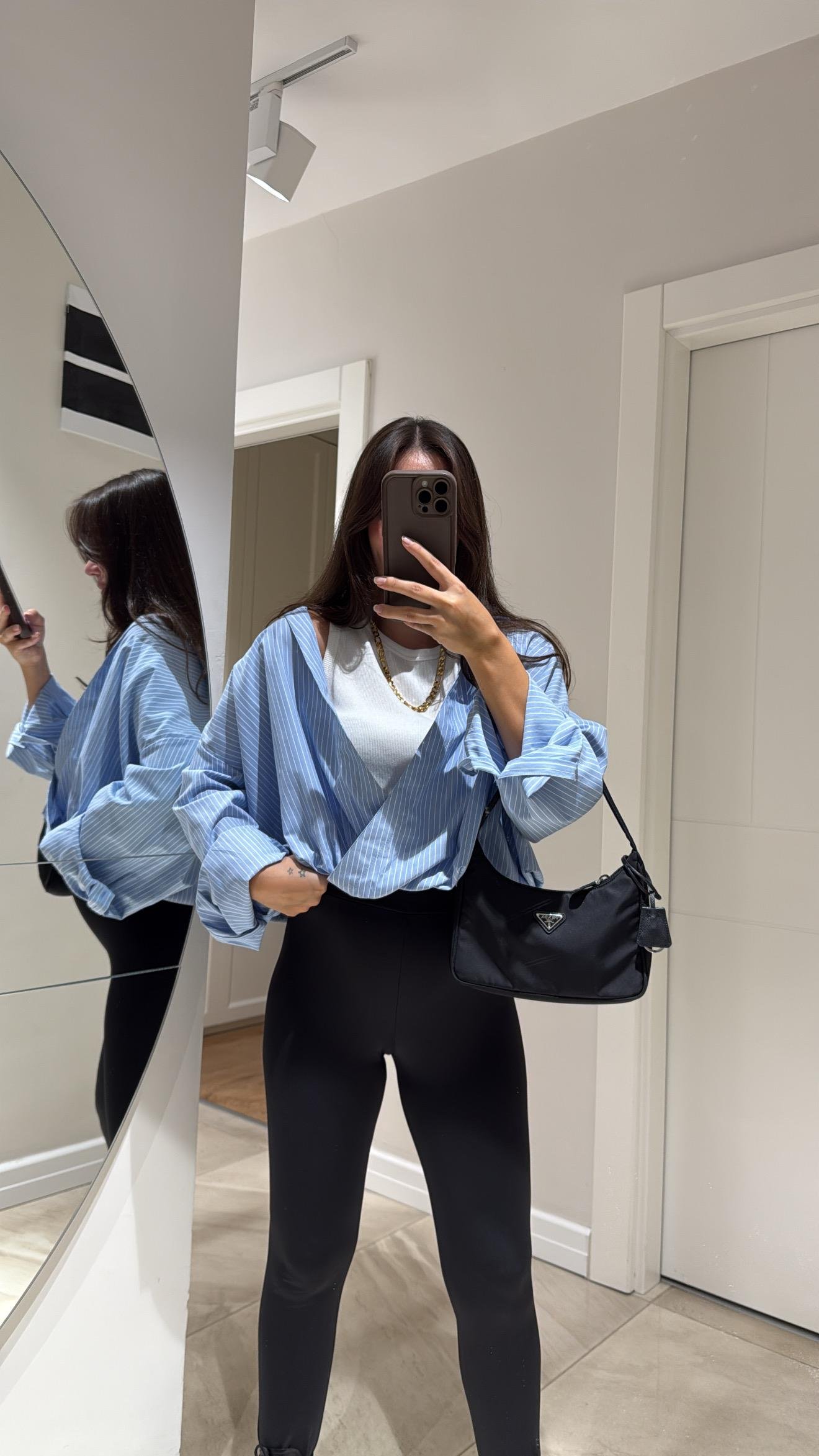 Mavi Çizgili Kendinden Atletli Balon Bluz