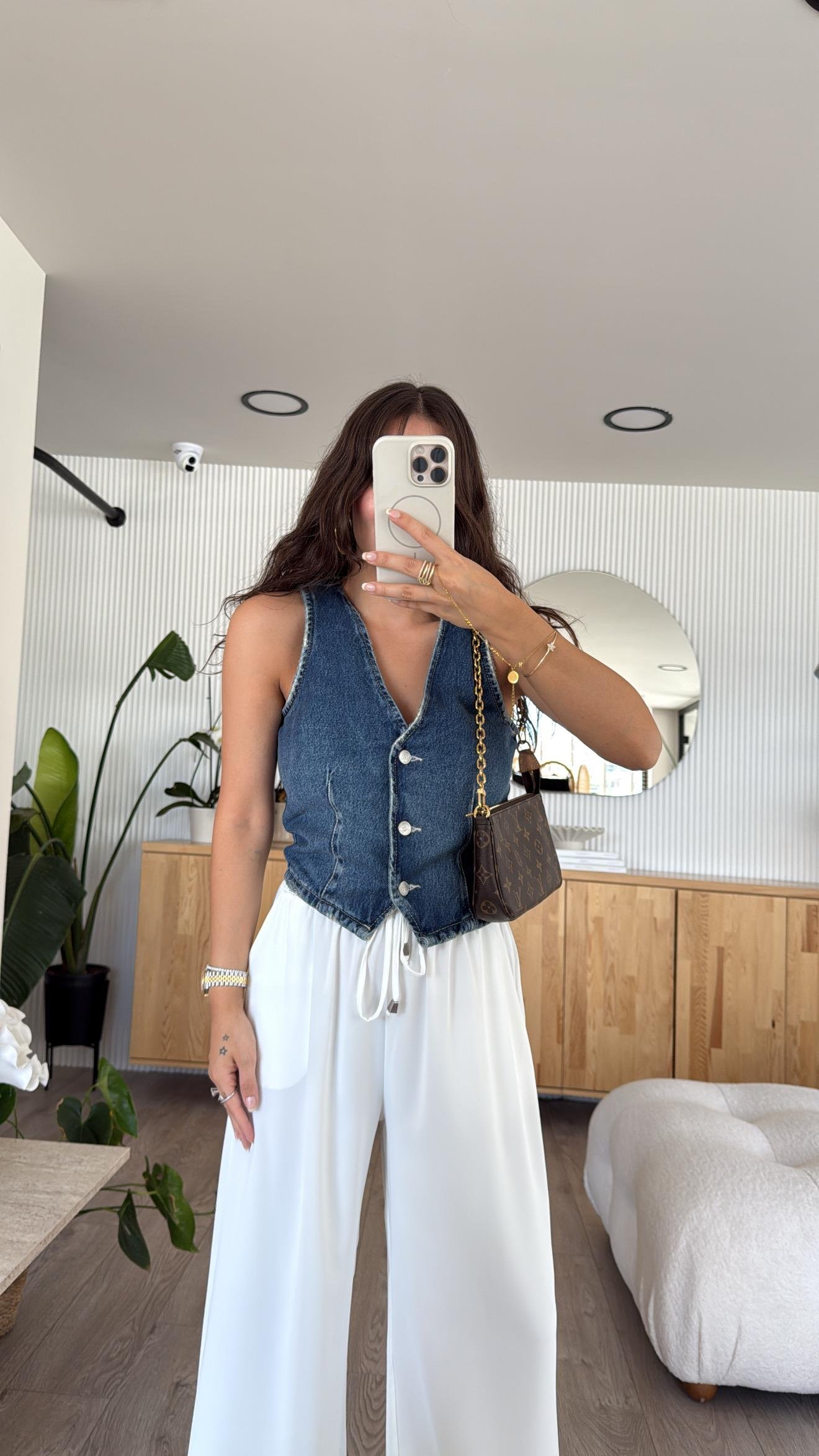 Mavi Eskitmeli Düğmeli Jean Yelek