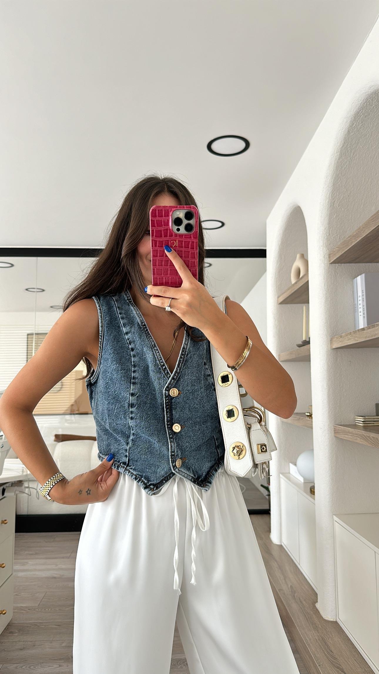 Mavi Gold Düğme Detaylı Jean Yelek 