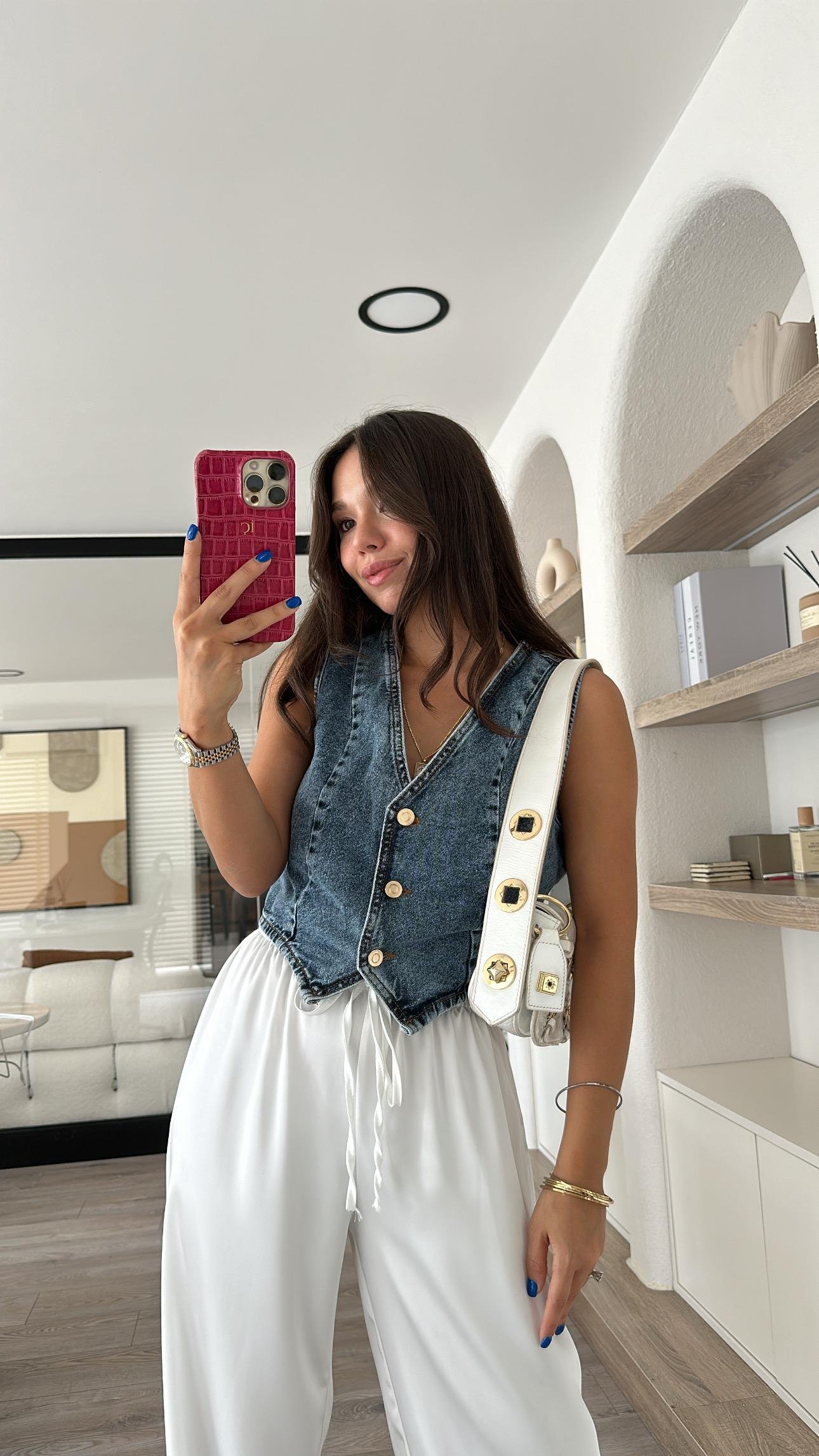 Mavi Gold Düğme Detaylı Jean Yelek 