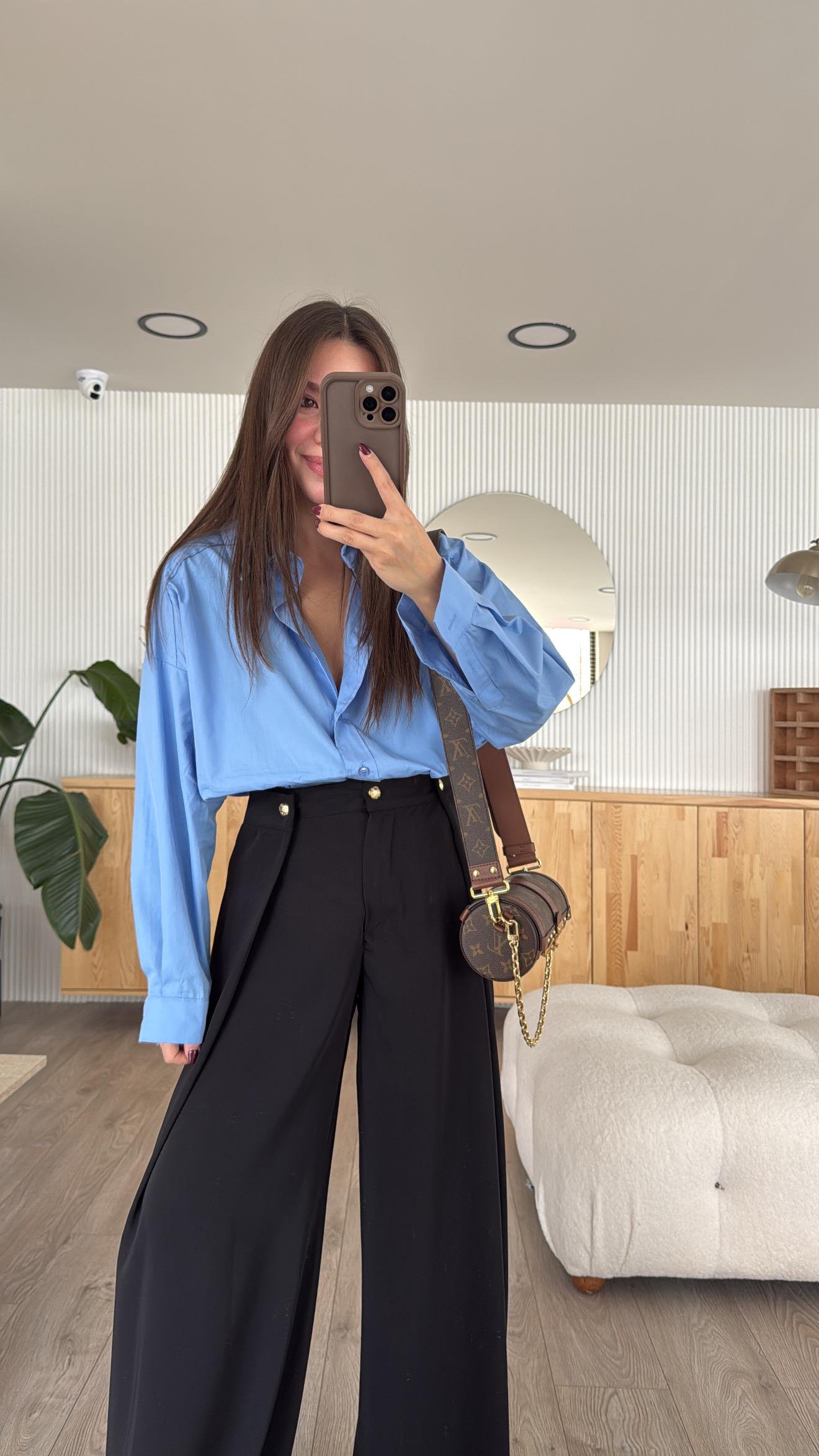 Mavi Oversize Poplin Gömlek