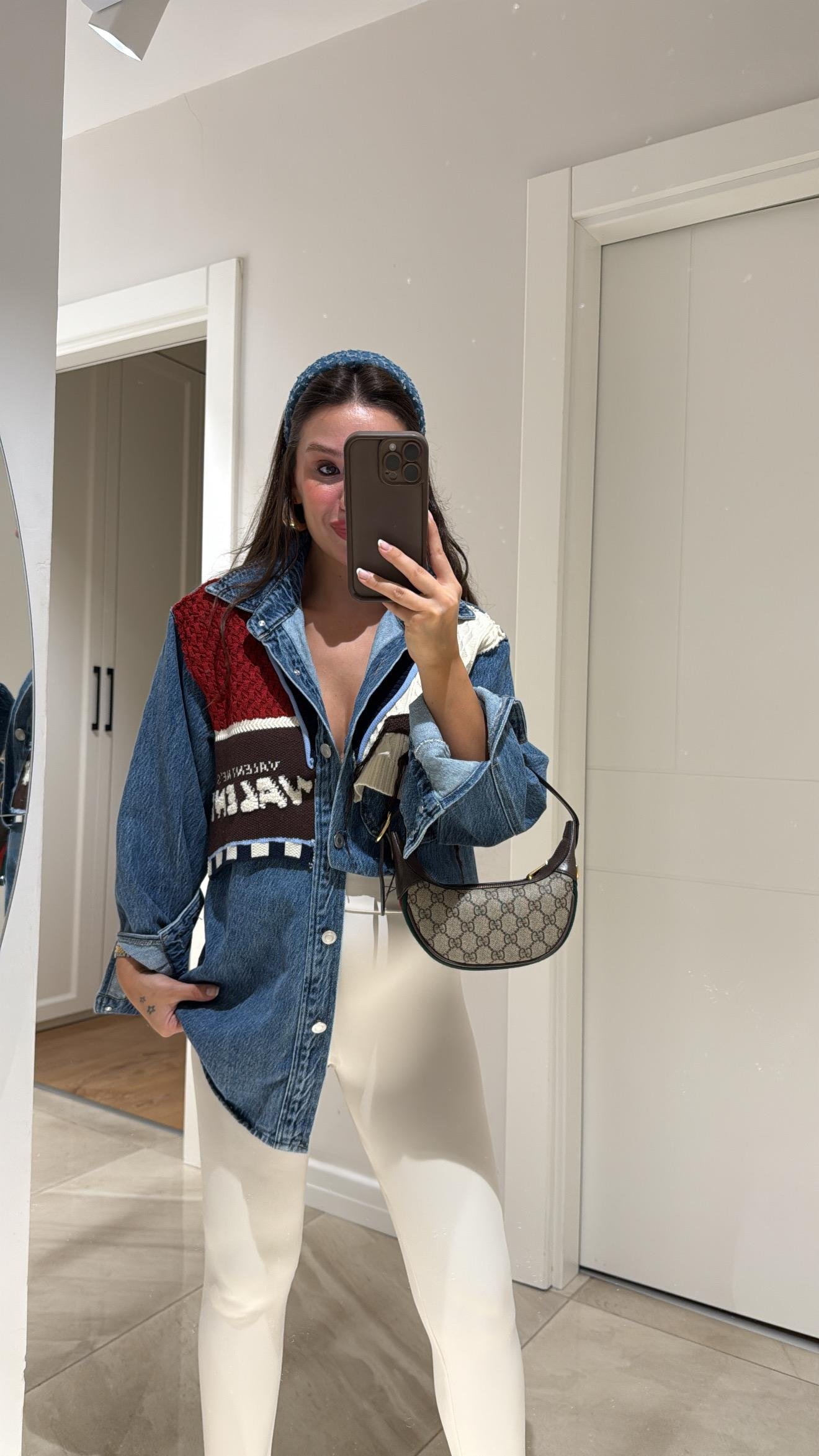 Mavi Renkli Triko Detaylı Denim Gömlek 