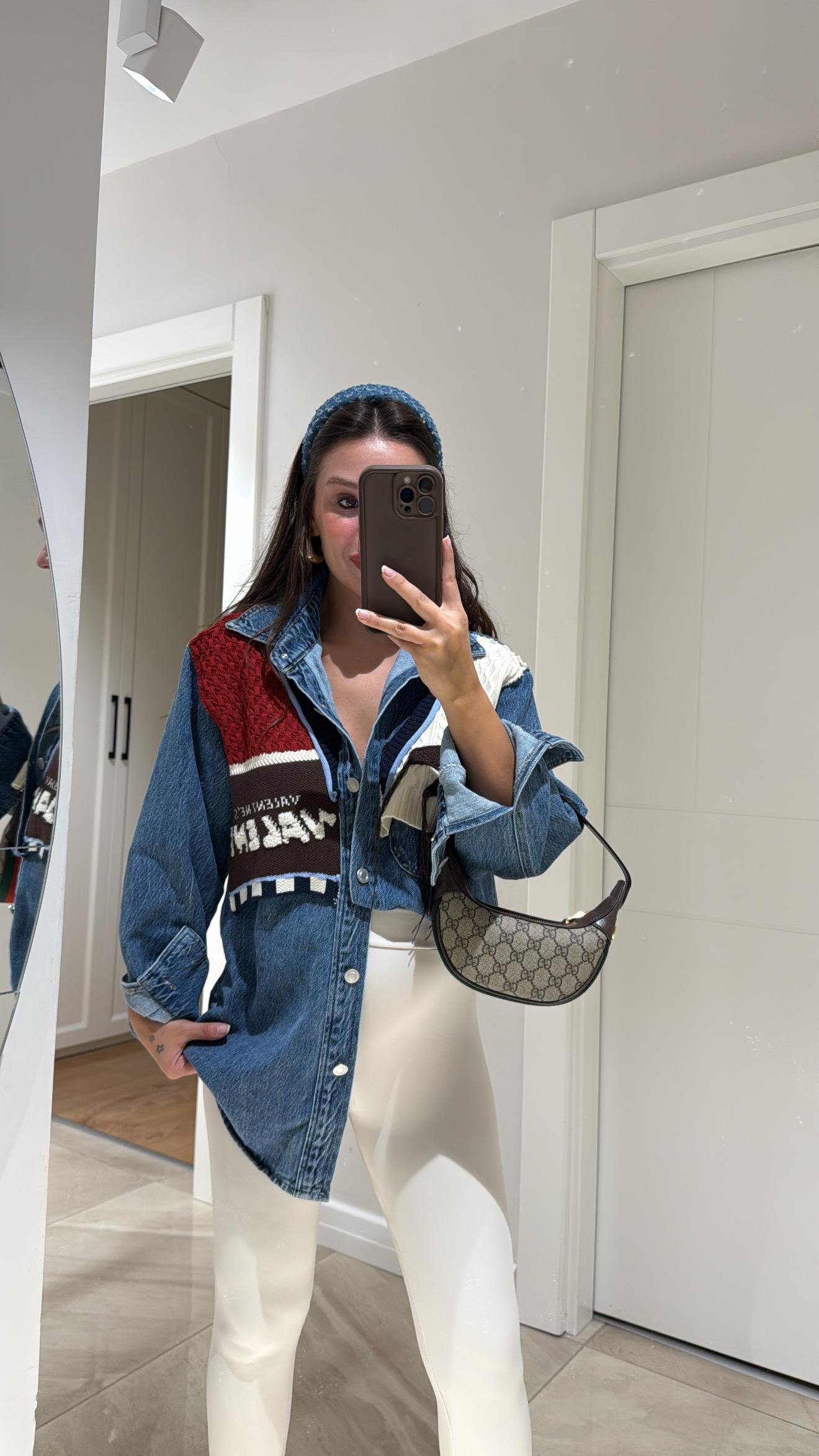 Mavi Renkli Triko Detaylı Denim Gömlek 