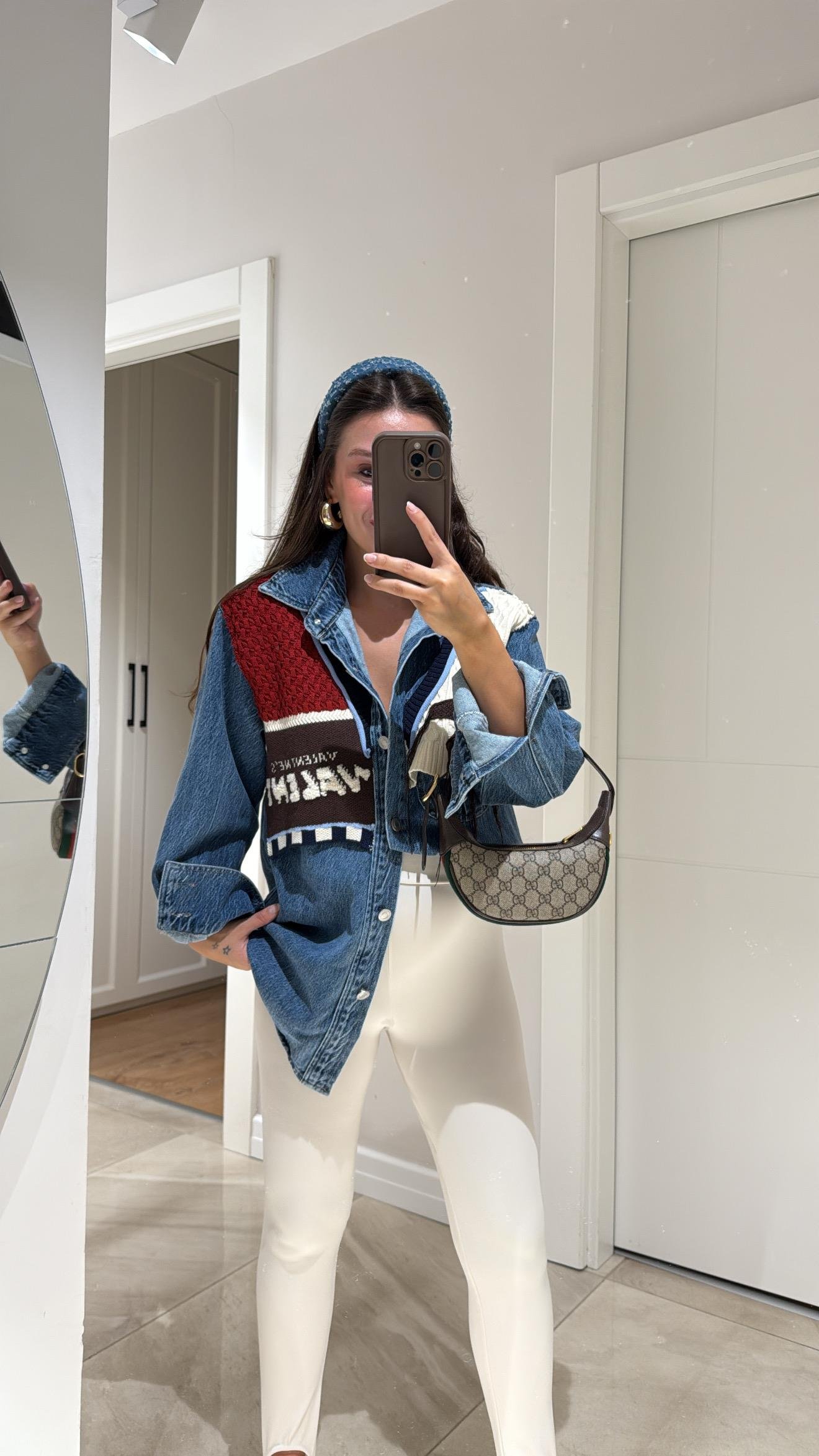 Mavi Renkli Triko Detaylı Denim Gömlek 