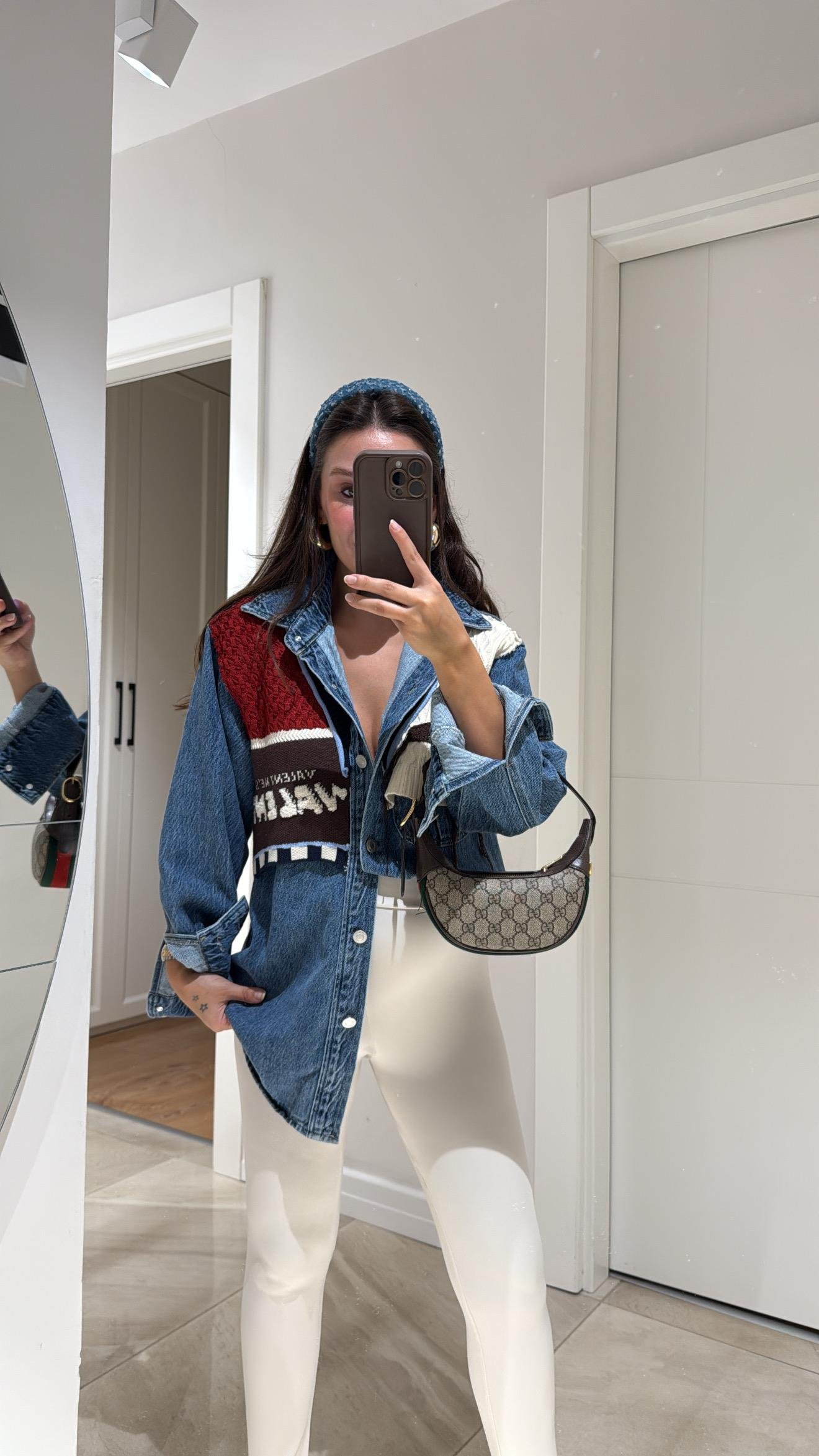 Mavi Renkli Triko Detaylı Denim Gömlek 