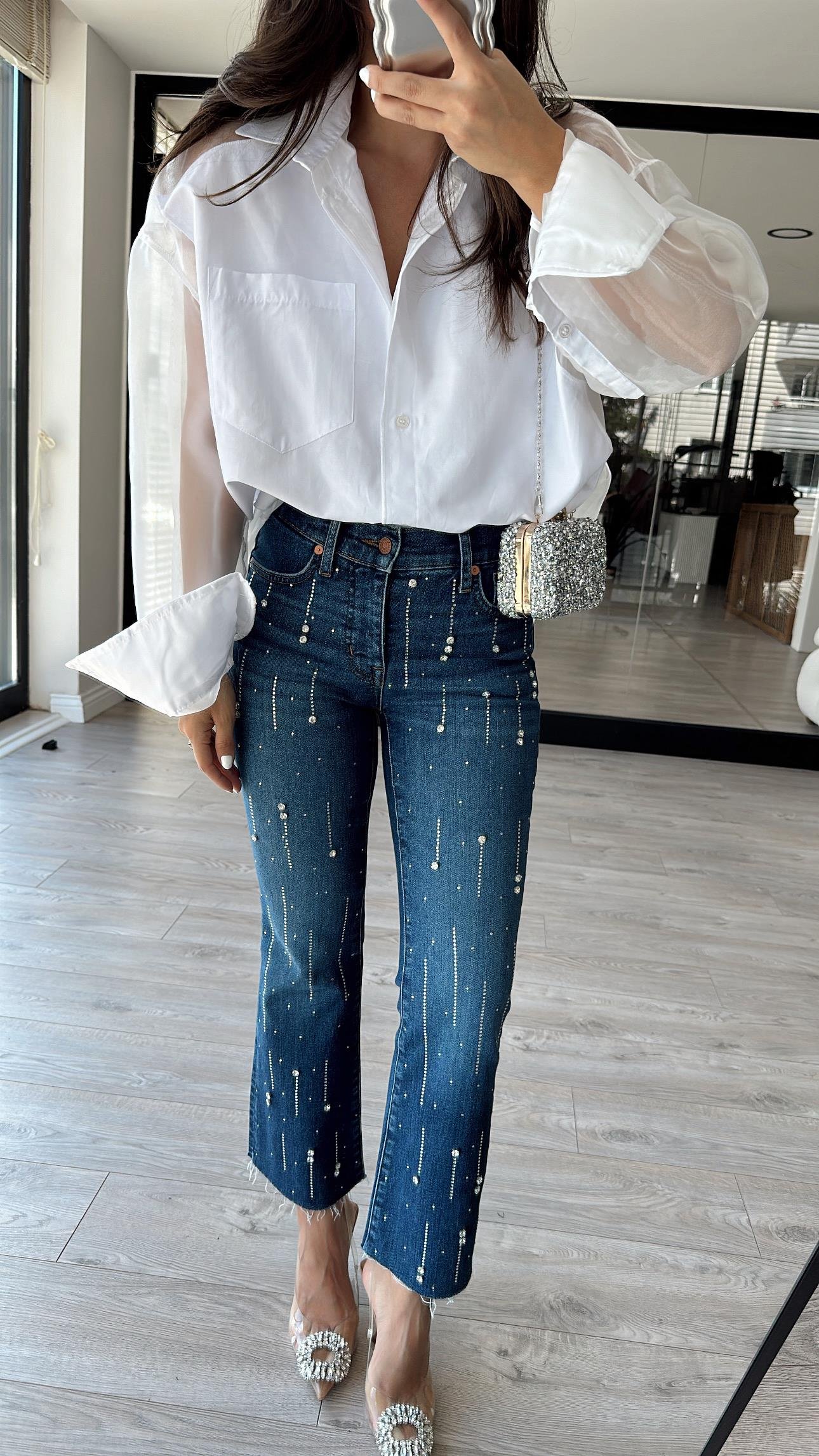 Mavi Taşlı Midi İspanyol Paça Jean 