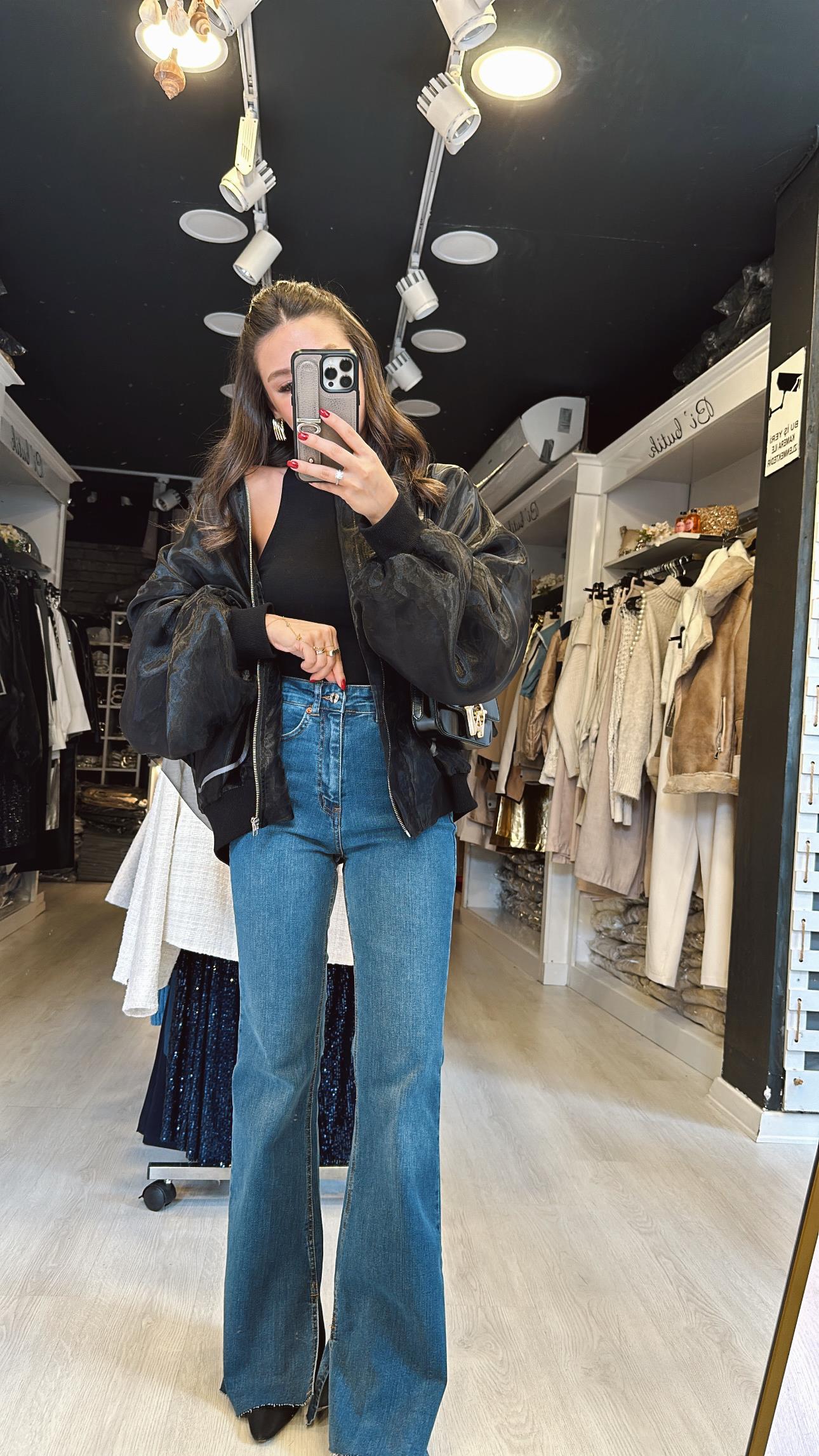 Mavi Yırtmaçlı İspanyol Paça Jean 