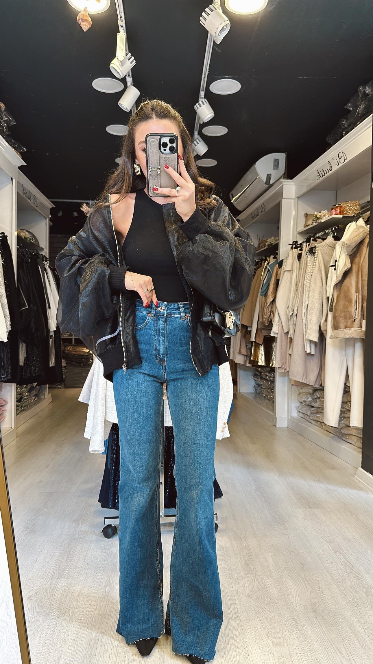 Mavi Yırtmaçlı İspanyol Paça Jean 