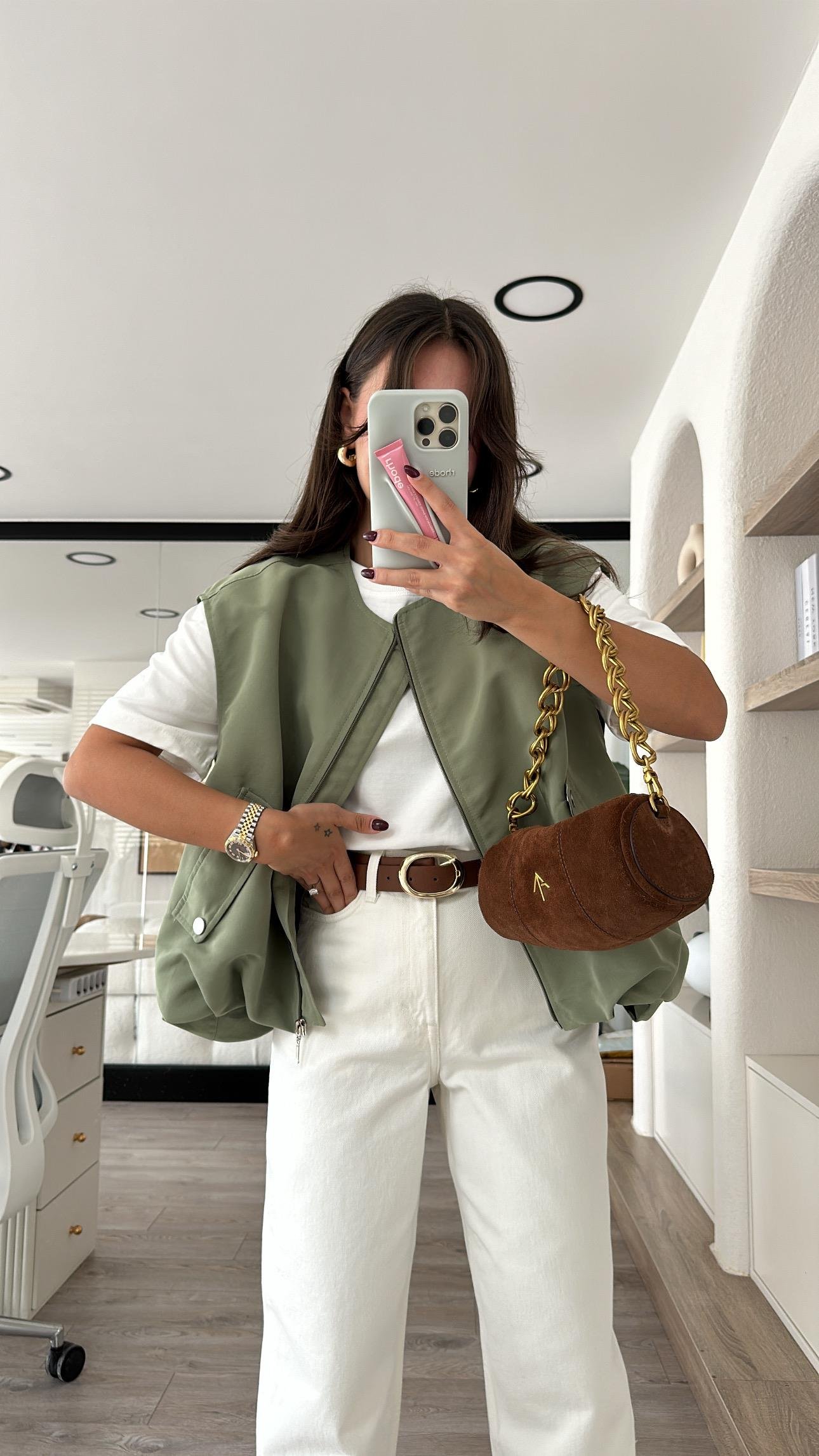 Mint Yeşili Cep Detaylı Pileli Bomber Yelek