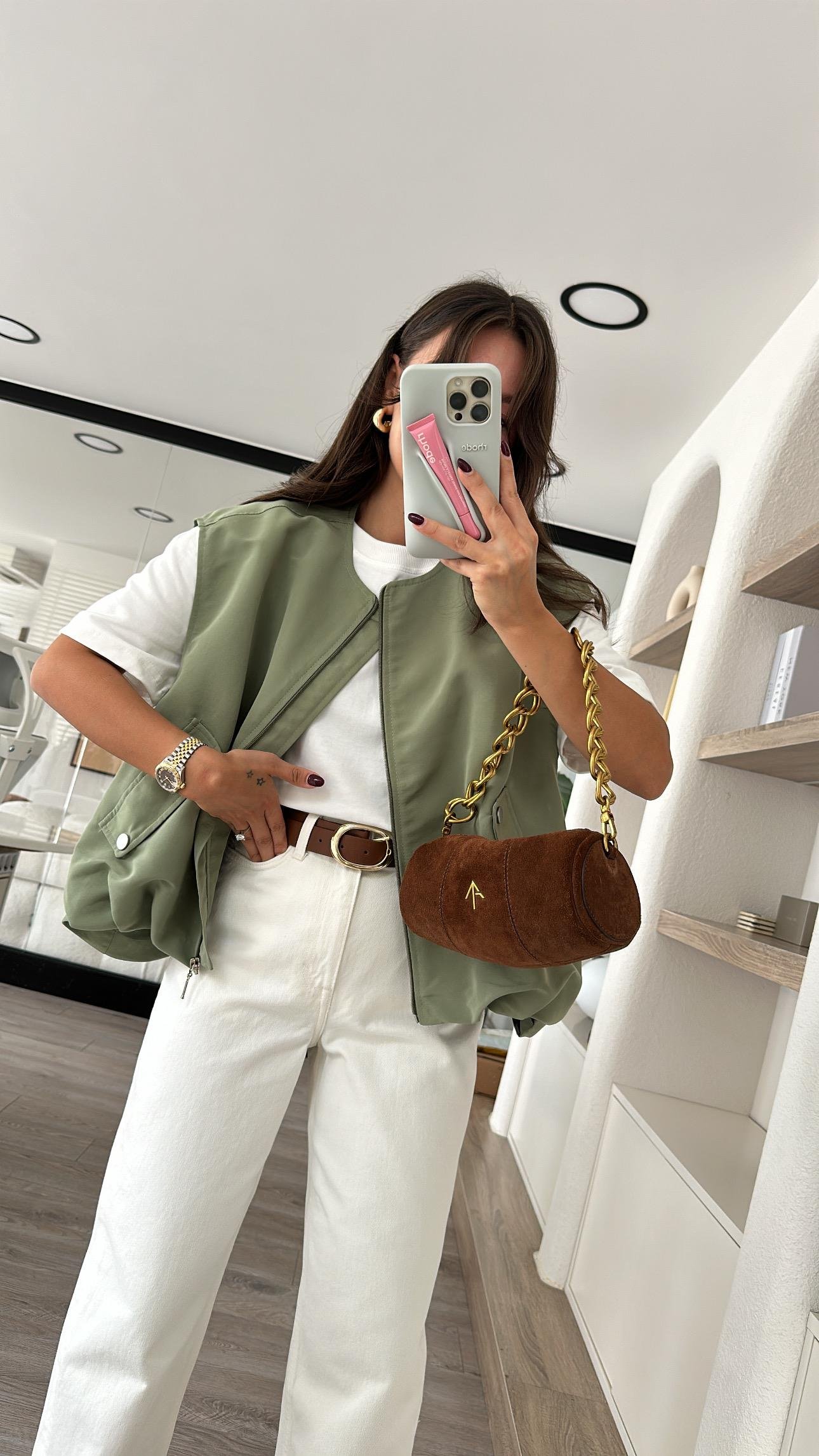 Mint Yeşili Cep Detaylı Pileli Bomber Yelek