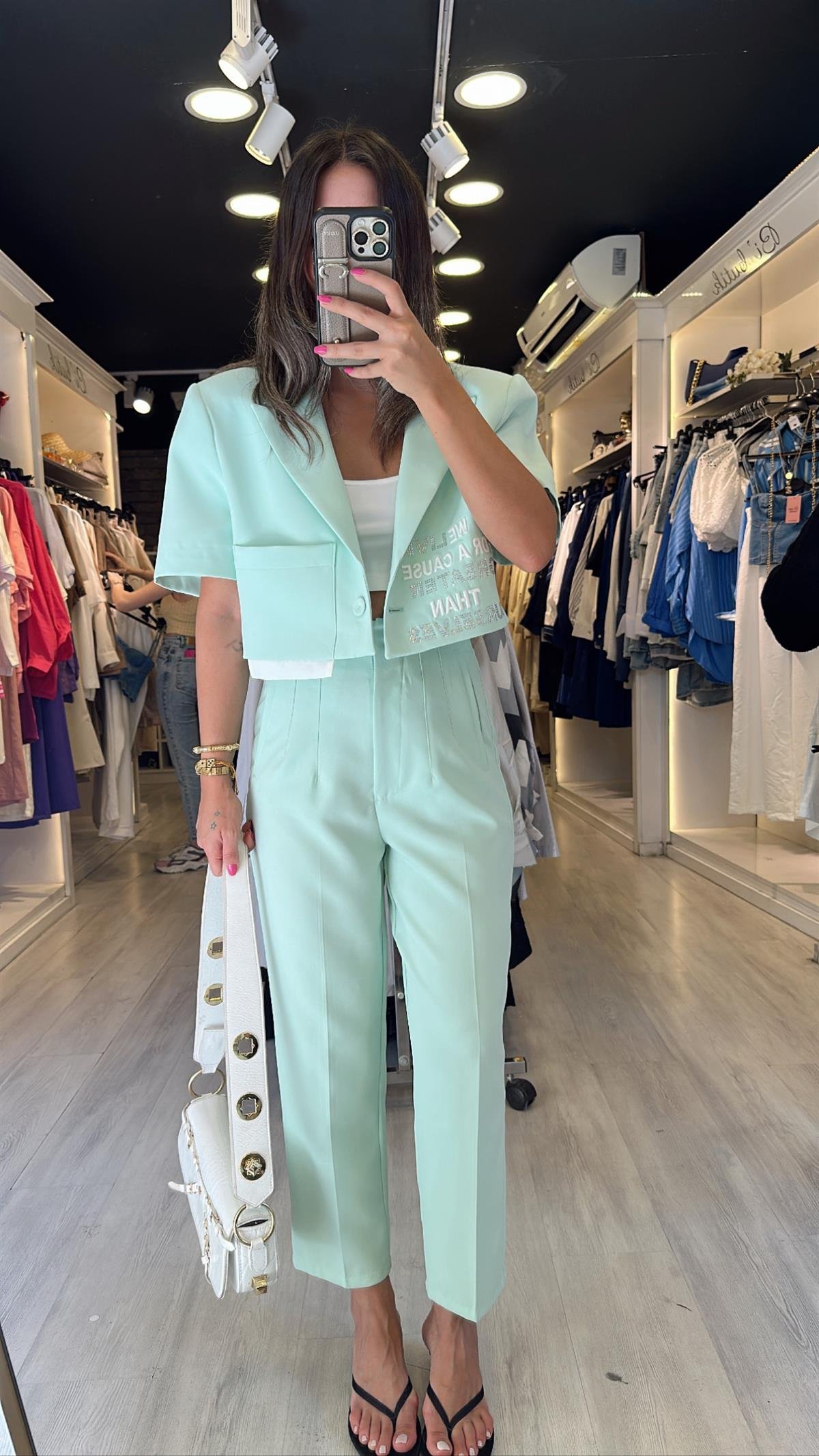Mint Yeşili Pens Detaylı Havuç Pantolon
