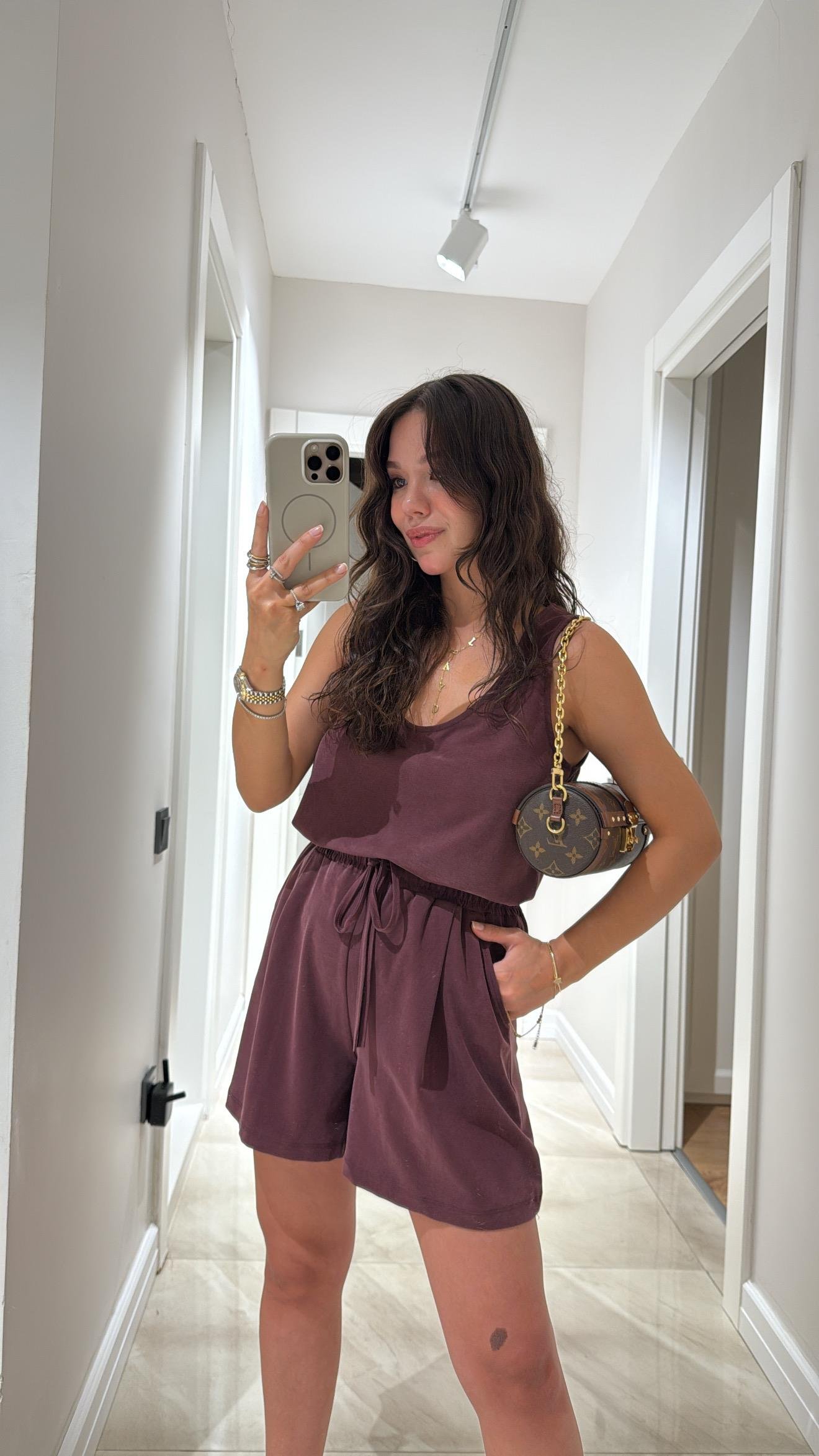 Mürdüm Kalın Askılı Şort Takım