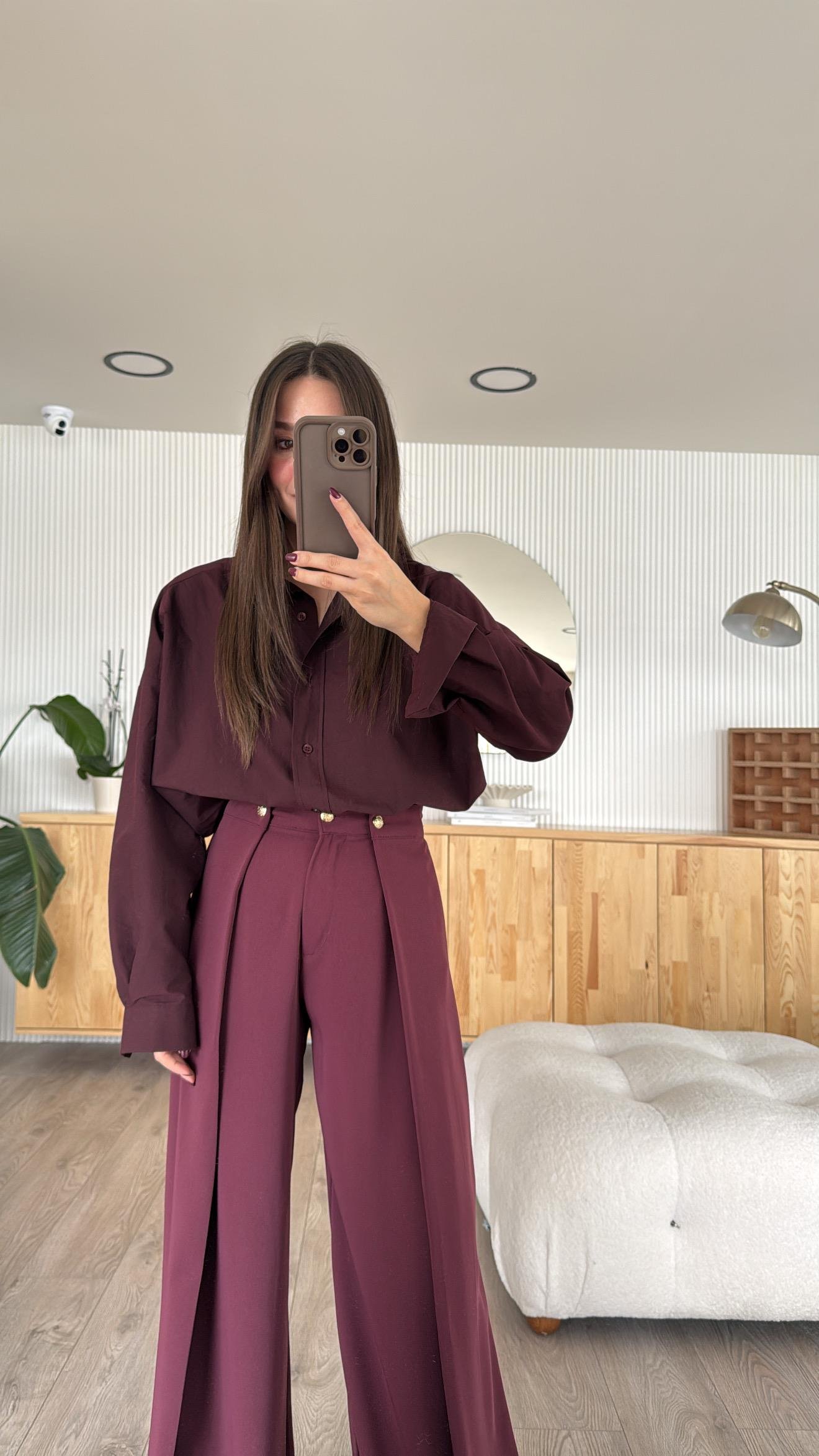 Mürdüm Oversize Poplin Gömlek