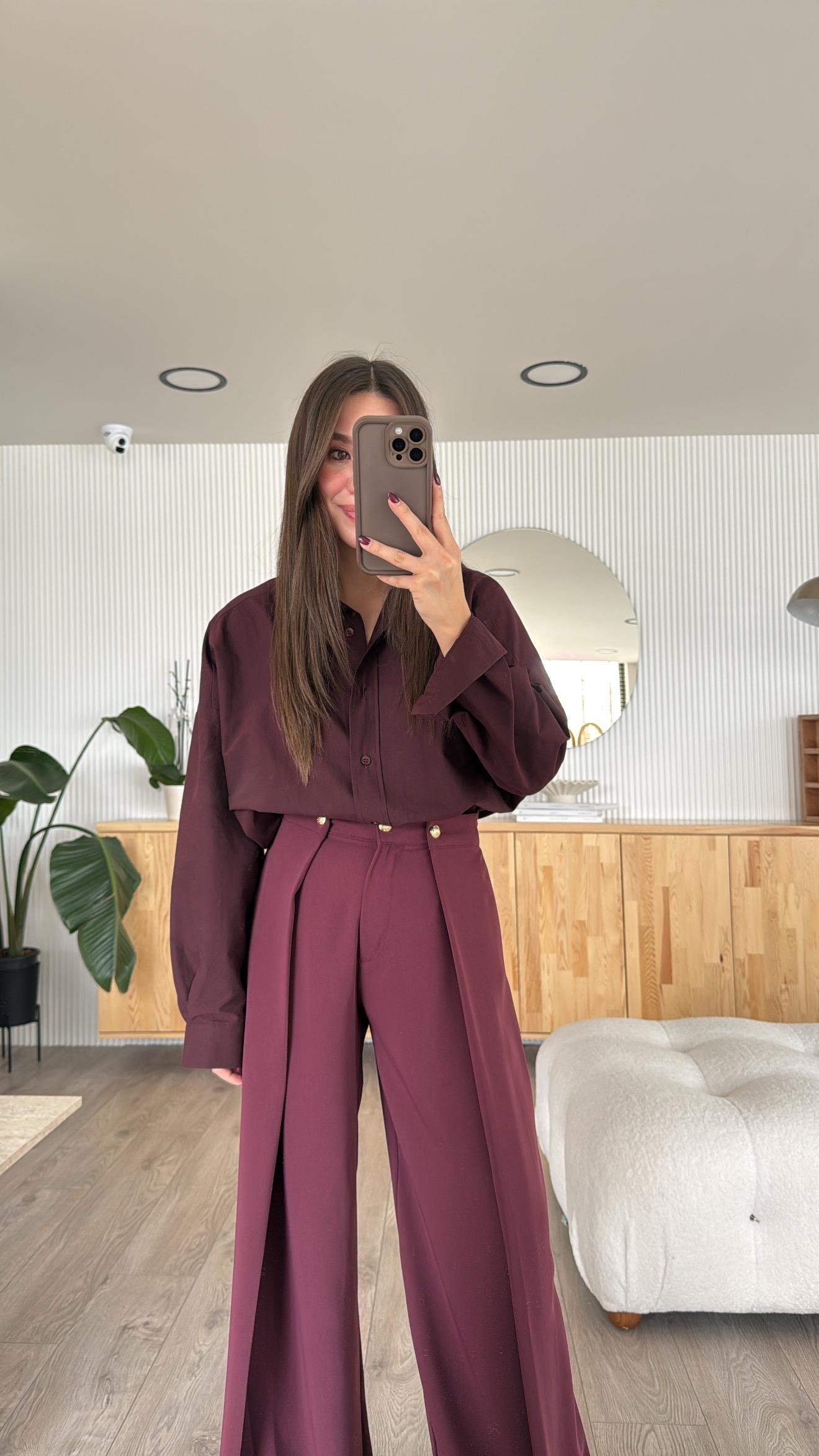 Mürdüm Oversize Poplin Gömlek