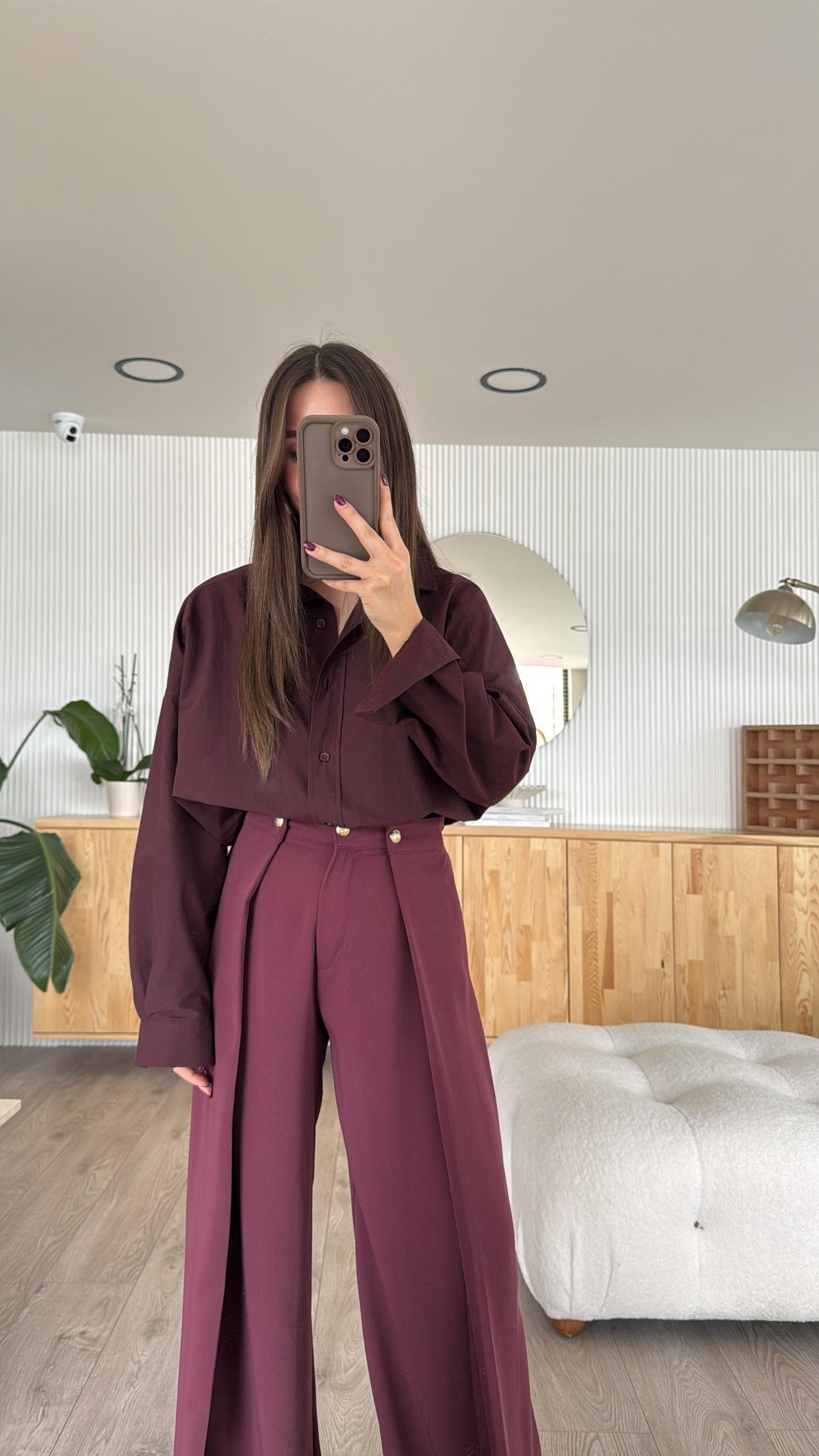 Mürdüm Oversize Poplin Gömlek