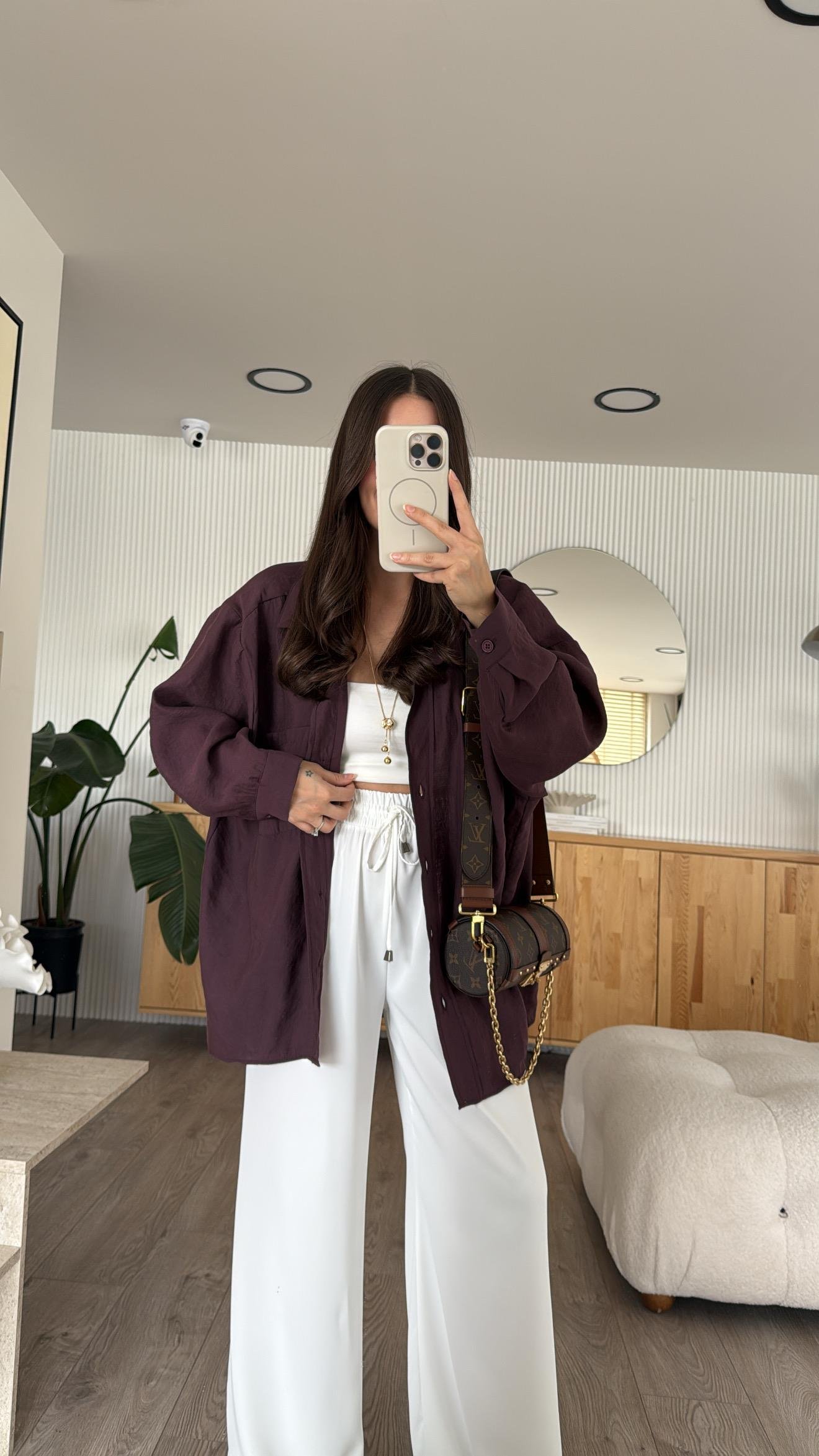 Mürdüm Tensel Kumaş Düşük Omuzlu Oversize Gömlek