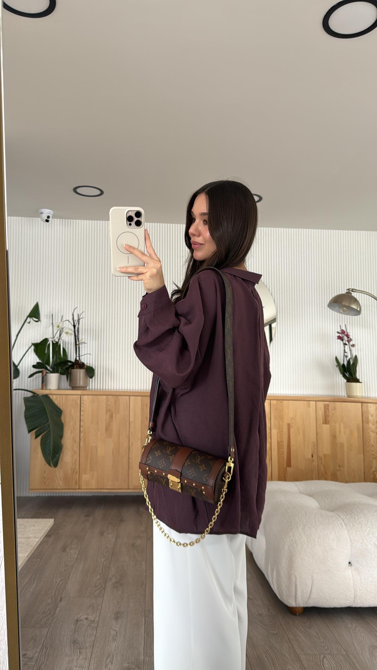 Mürdüm Tensel Kumaş Düşük Omuzlu Oversize Gömlek