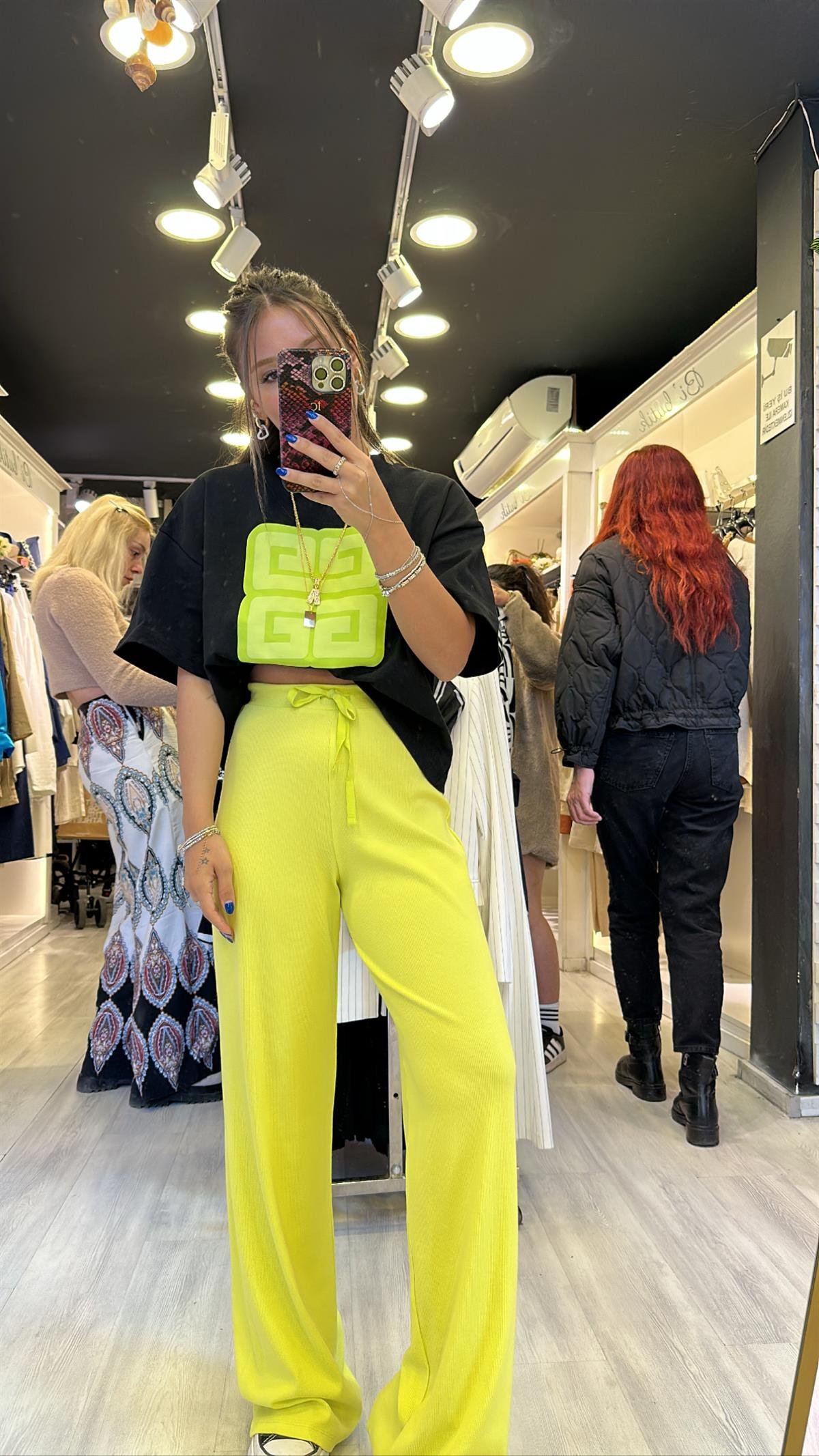 Neon Yeşil Fitili Bol Paça Dilvin Pantolon