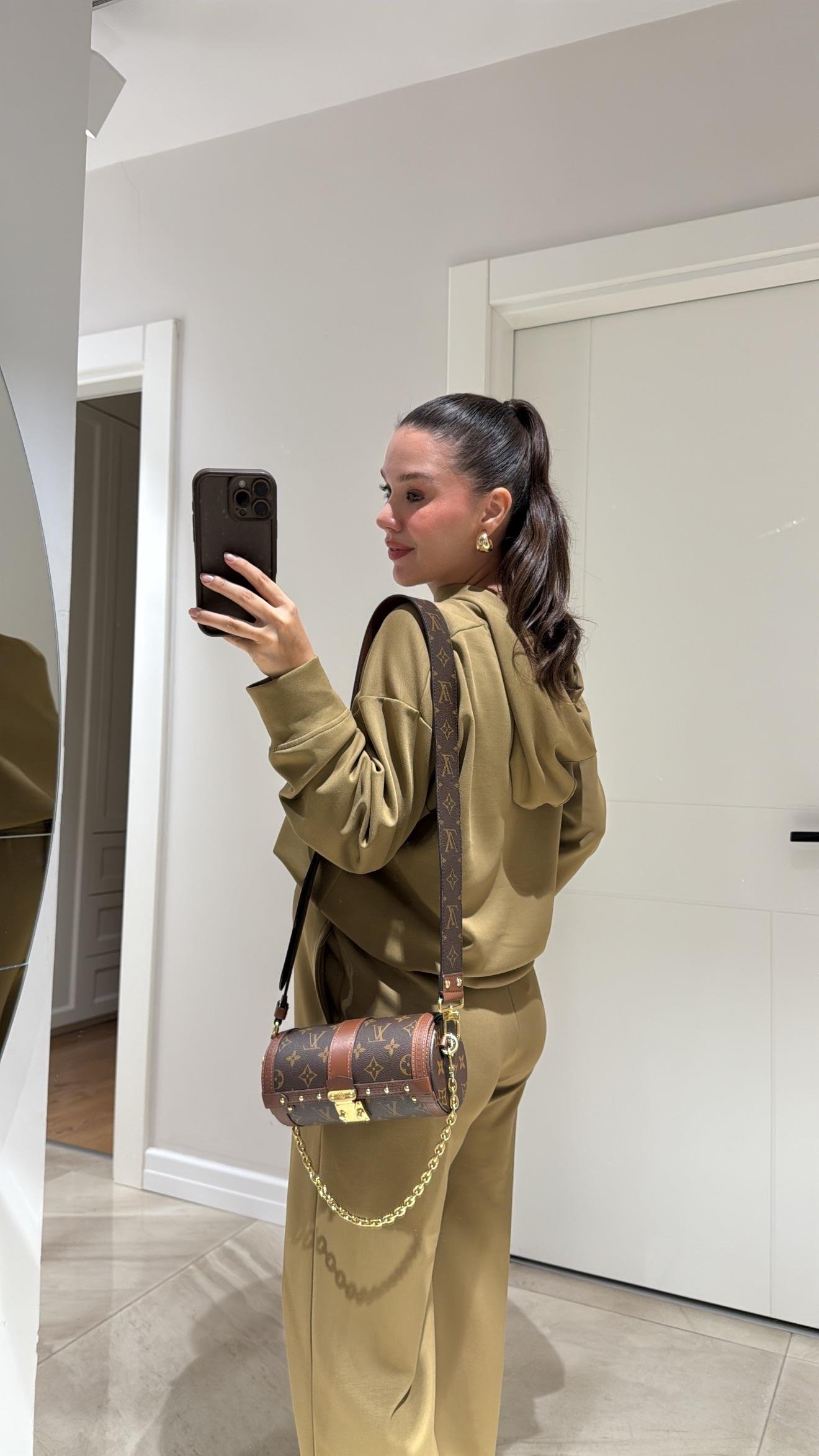 Olive Kapüşonlu Modal Sweat Pantolon Takım 