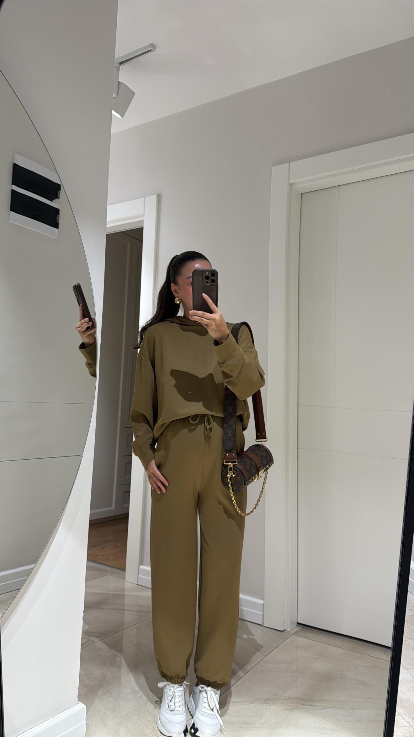 Olive Kapüşonlu Modal Sweat Pantolon Takım 
