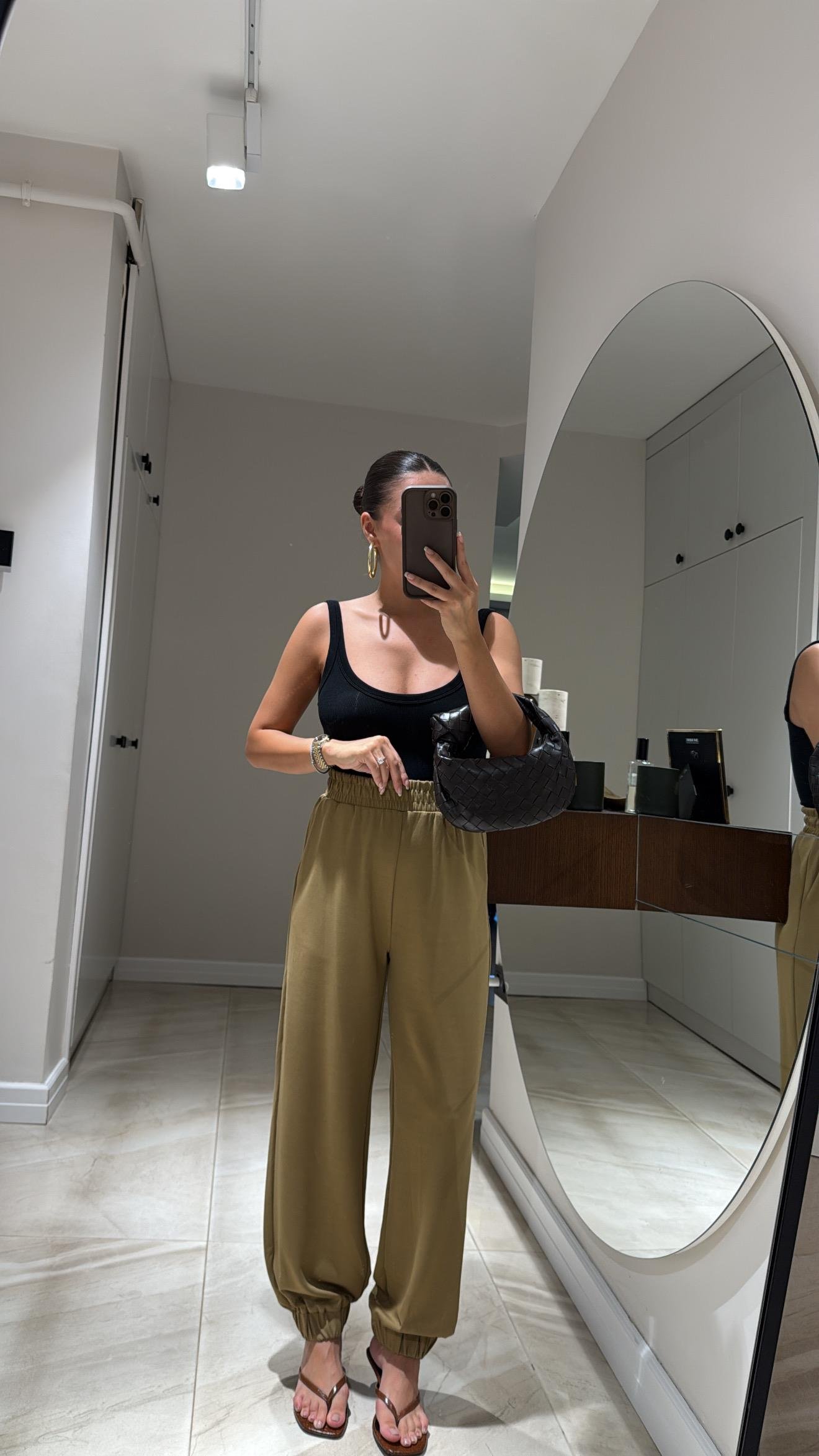 Olive Paça Lastikli Modal Pantolon 