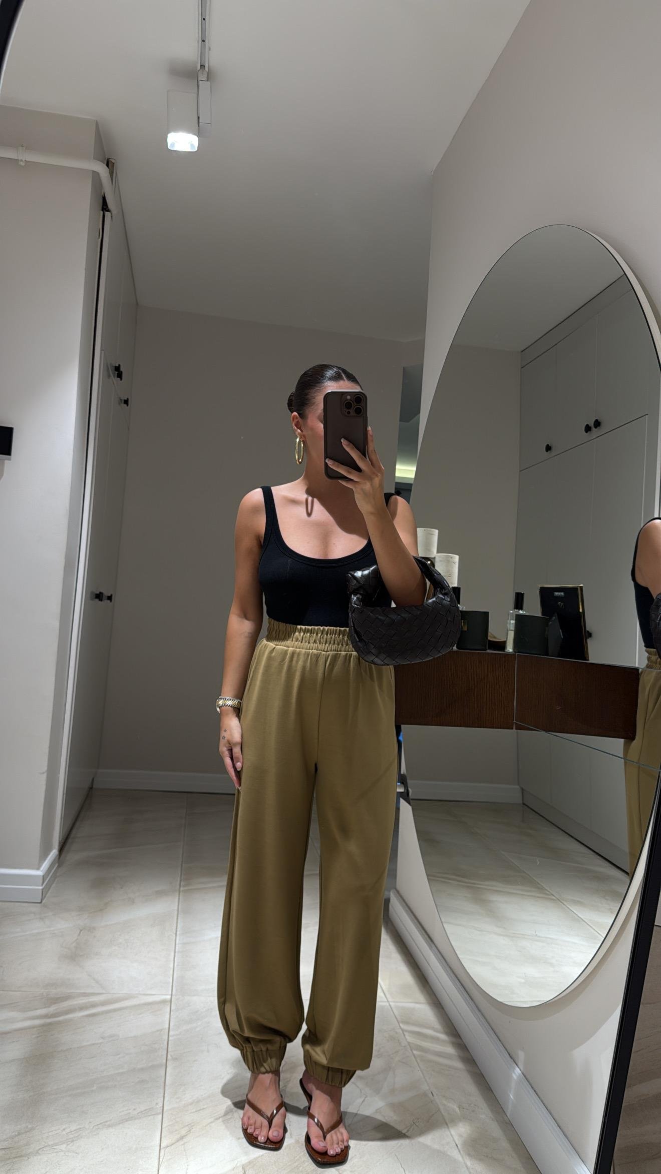 Olive Paça Lastikli Modal Pantolon 