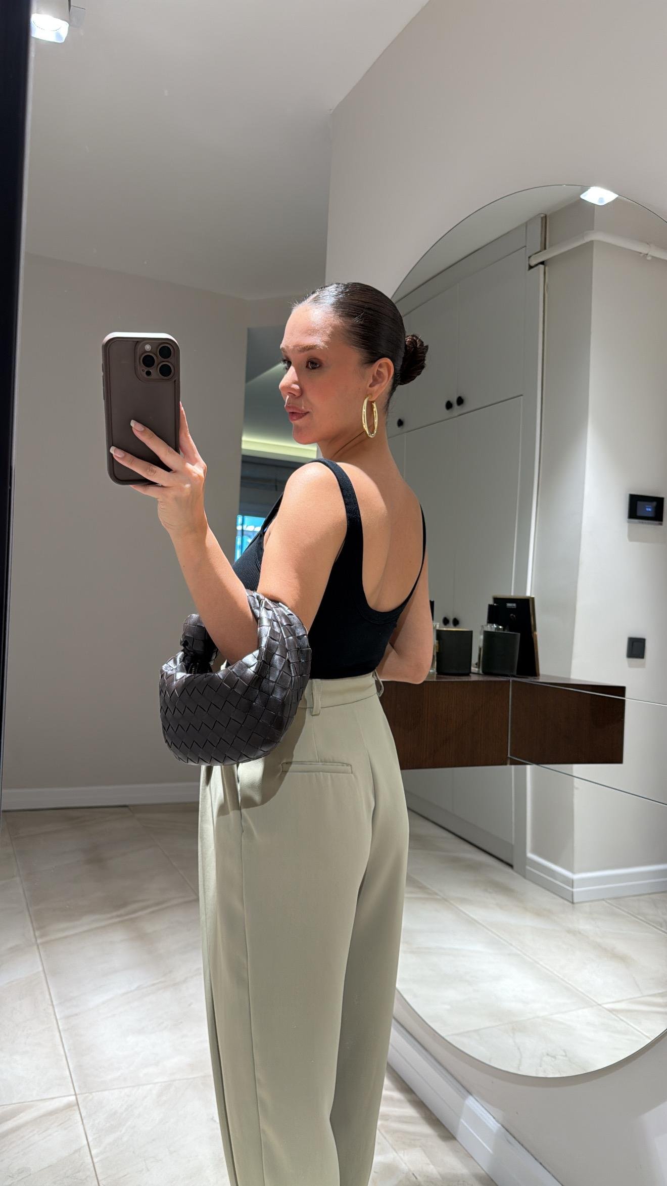 Olive Renk Paça Düğmeli Şalvar Pantolon
