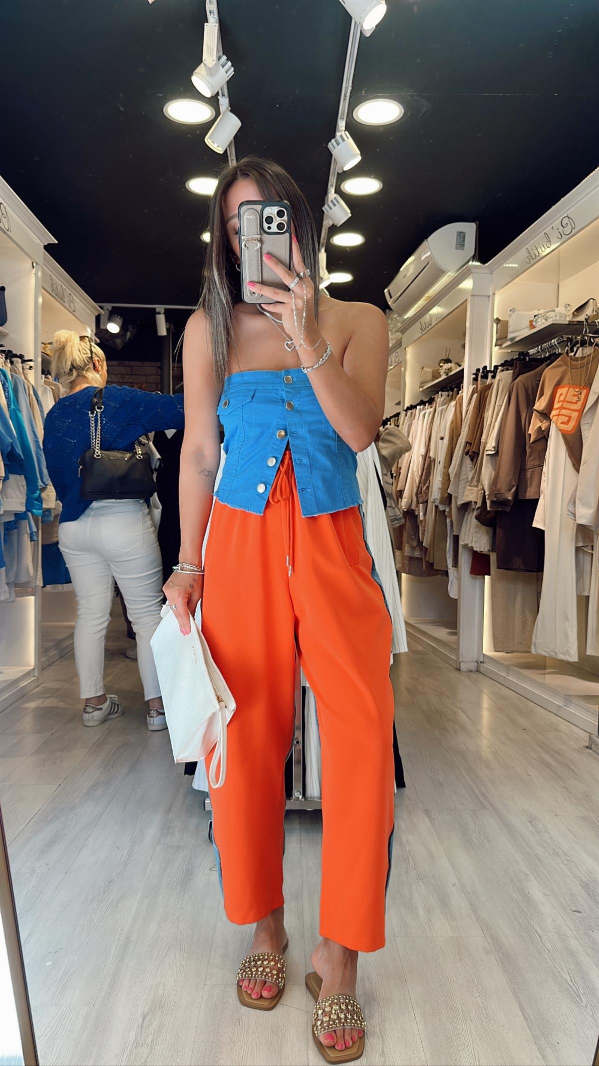 Orange Arka Jean Detaylı Bol Paça Pantolon